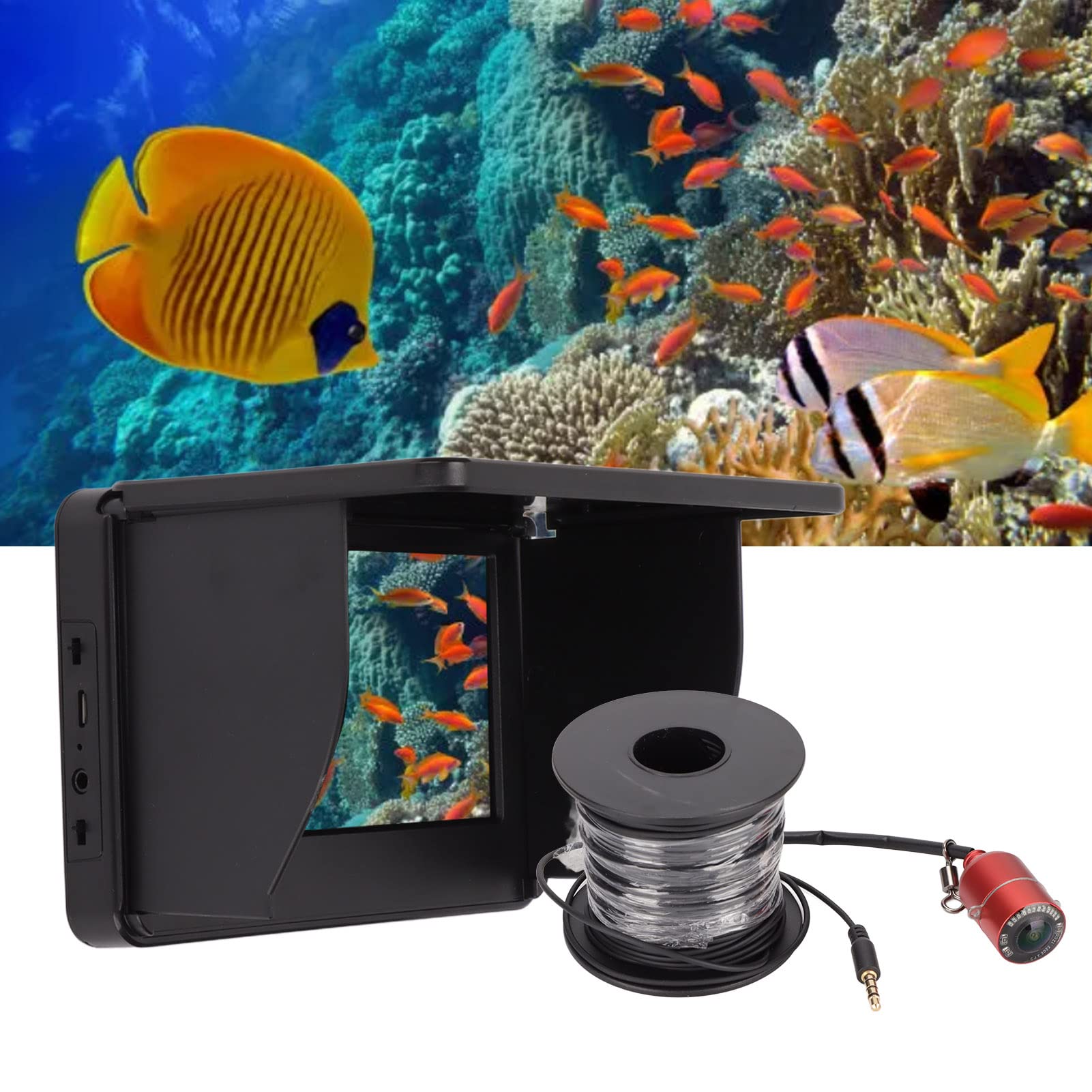ASHATA 5.0 Inch HD 1000TVL Underwater Fishing Camera with IPS Monitor - Portable Fish Finder, IP67 Waterproof for Ice, Lake, Sea, Boat & Kayak Fishing | Perfect for Deep Sea Angling, Ice Fishing & Underwater Exploration