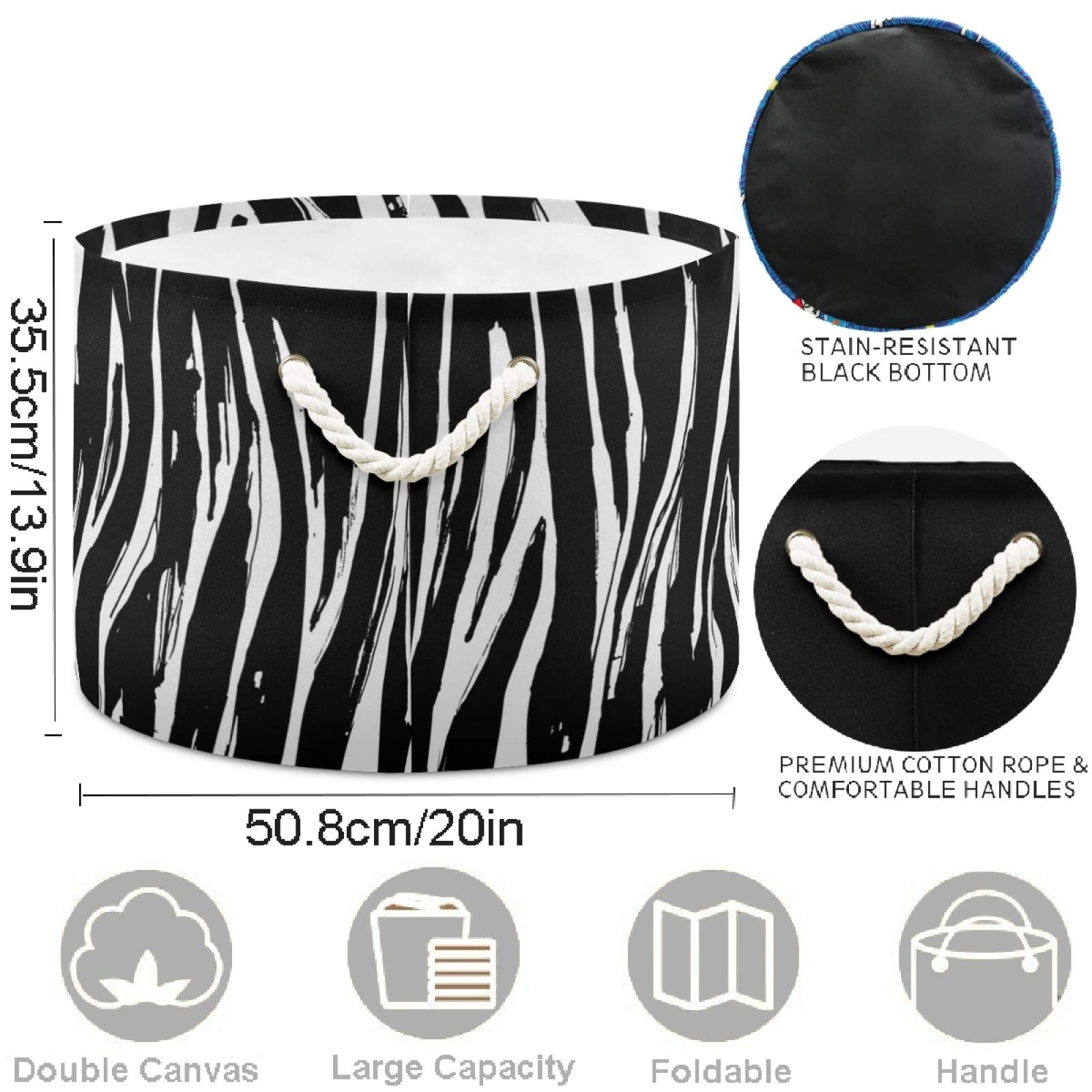 Visesunny Collapsible Zebra Stripe Laundry Basket - Fabric Storage Bin for Clothes, Toys & Organizing - Perfect for Bathroom, Bedroom, Nursery, Closet & Office - Foldable Storage Solution for Home Organization