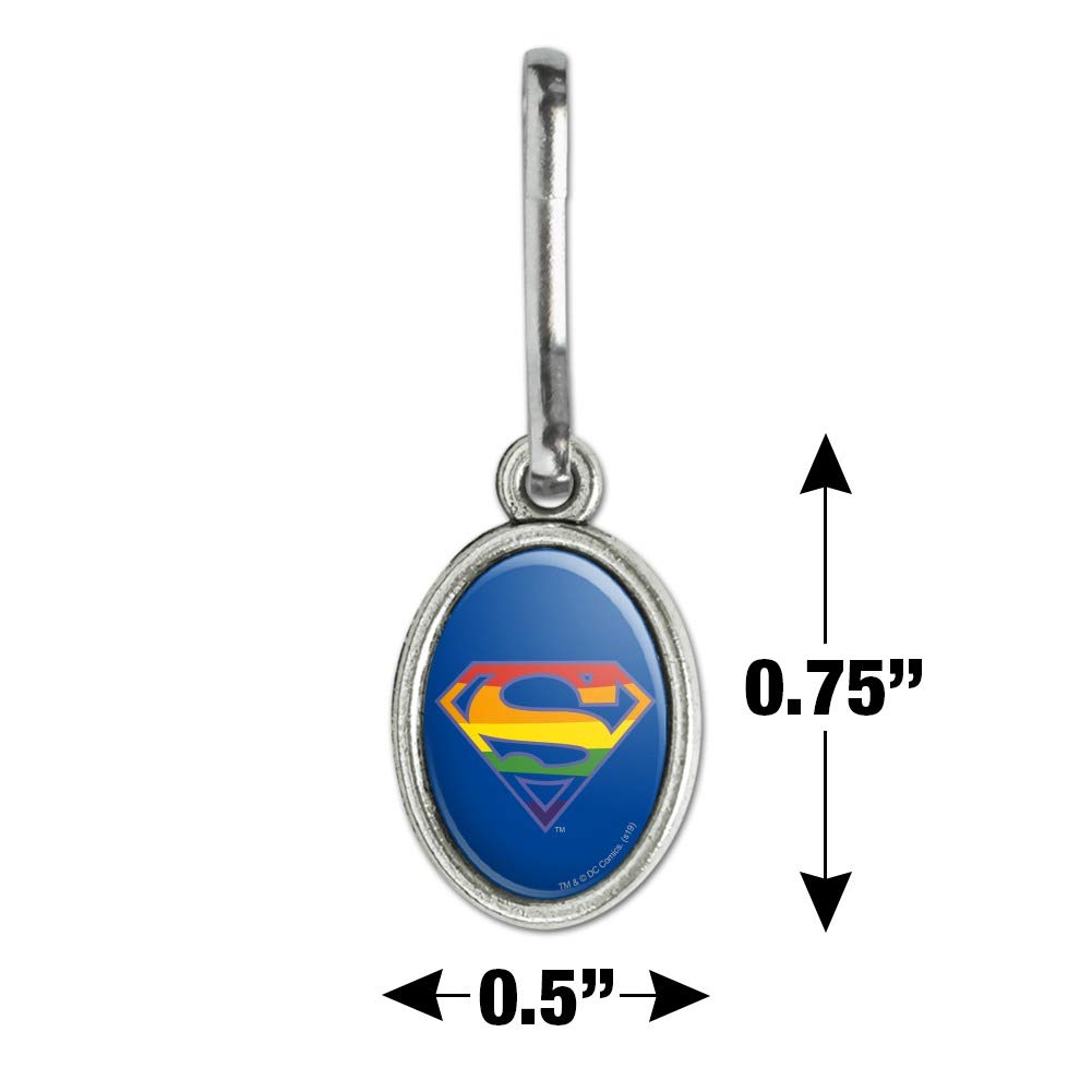 Superman Rainbow Shield Logo Antique Oval Charm - Zipper Pull Aid for Clothes, Purse, Suitcase & Backpack | DC Comics Collectible Accessory for Fans & Cosplay