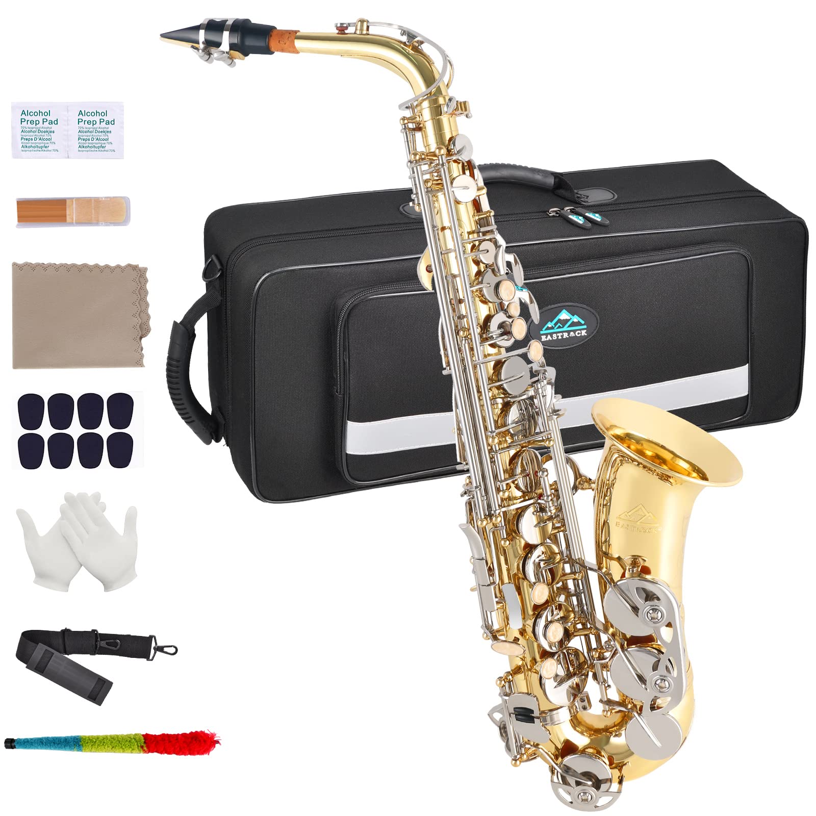 EASTROCK E Flat Alto Saxophone - Antique Finish Student Saxophone Kit with Carrying Case, Mouthpiece, Cushion Pads, Cleaning Cloth & Rod, White Gloves, Neck Strap - Perfect for Beginners, School Bands & Jazz Performances