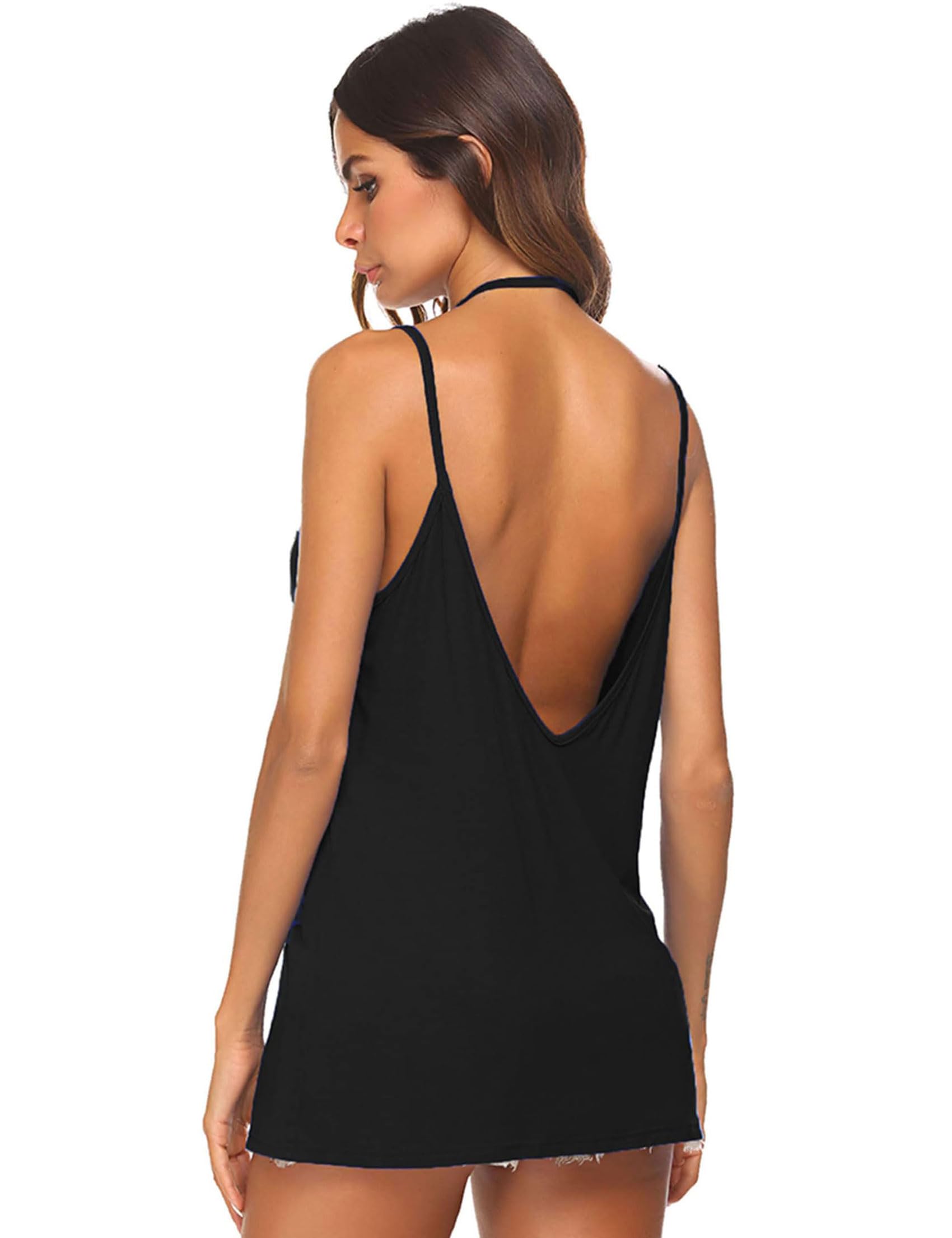 Sexy Women's V Neck Halter Spaghetti Strap Backless Cami Tank Top - Summer Beach Party, Clubwear & Casual Outfit