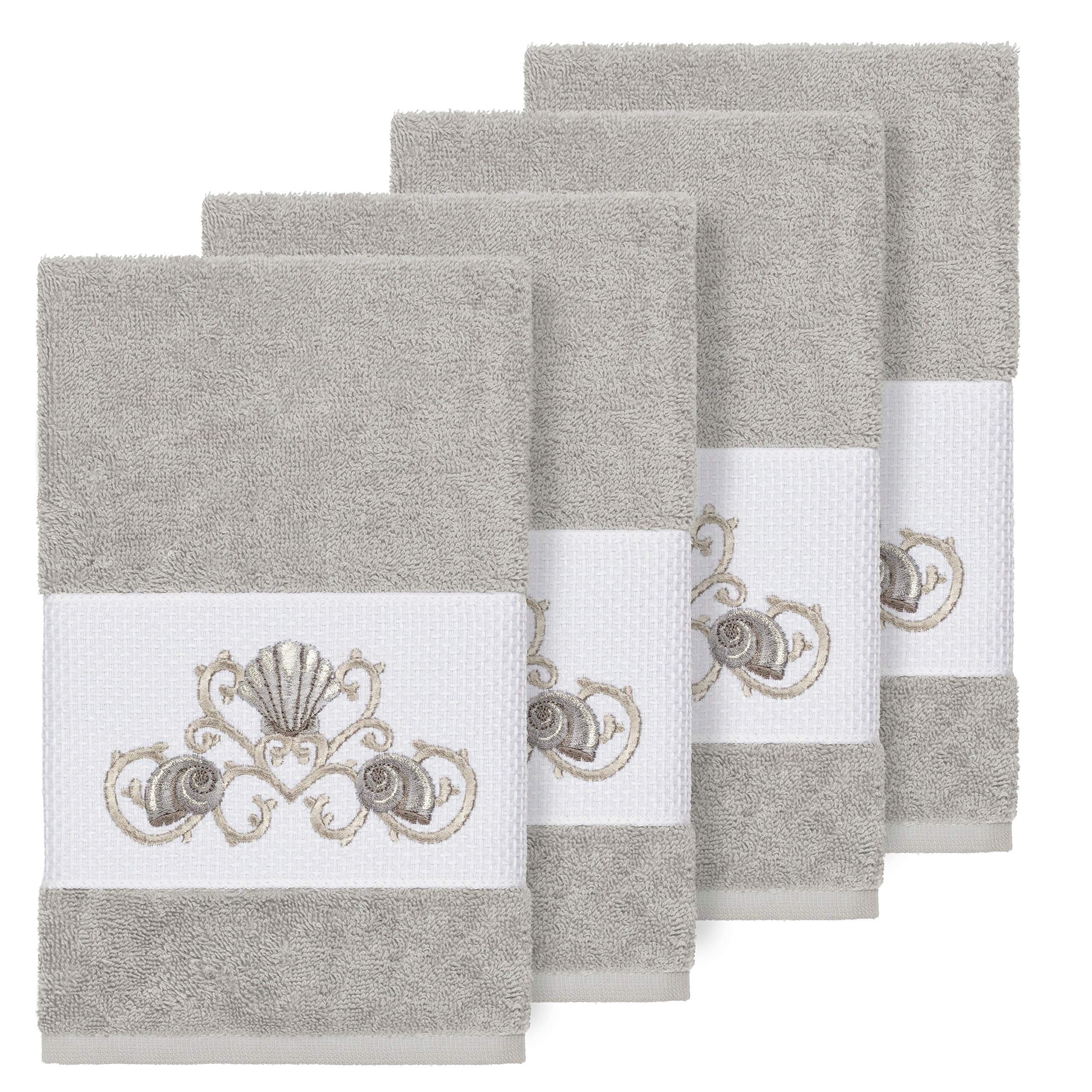 Premium Turkish Cotton Embroidered Hand Towel Set - 4-Piece Luxury Bath Towels for Guest Bathroom & Home Decor (Light Grey) - Ultra Soft & Highly Absorbent for Spa, Hotel, Everyday Use - Perfect for Gifts, Weddings & Upscale Bathroom Essentials