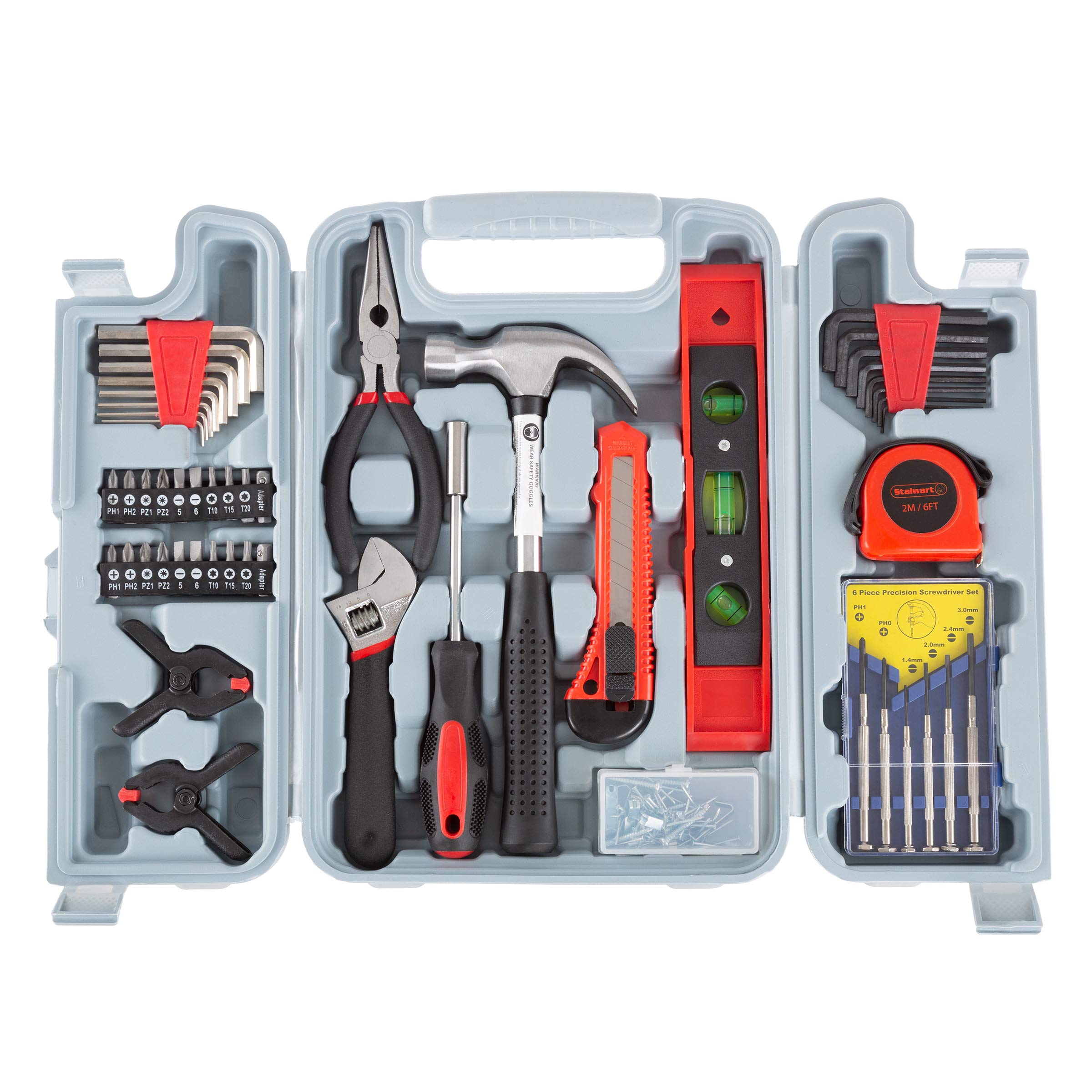 Stalwart 132-Piece Heat-Treated Steel Tool Kit with Carrying Case - Essential Hand Tools & Basic Repair Set for Home, Apartment, Dorm, DIY Projects - Perfect for Household Repairs, Furniture Assembly, and Emergency Fixes