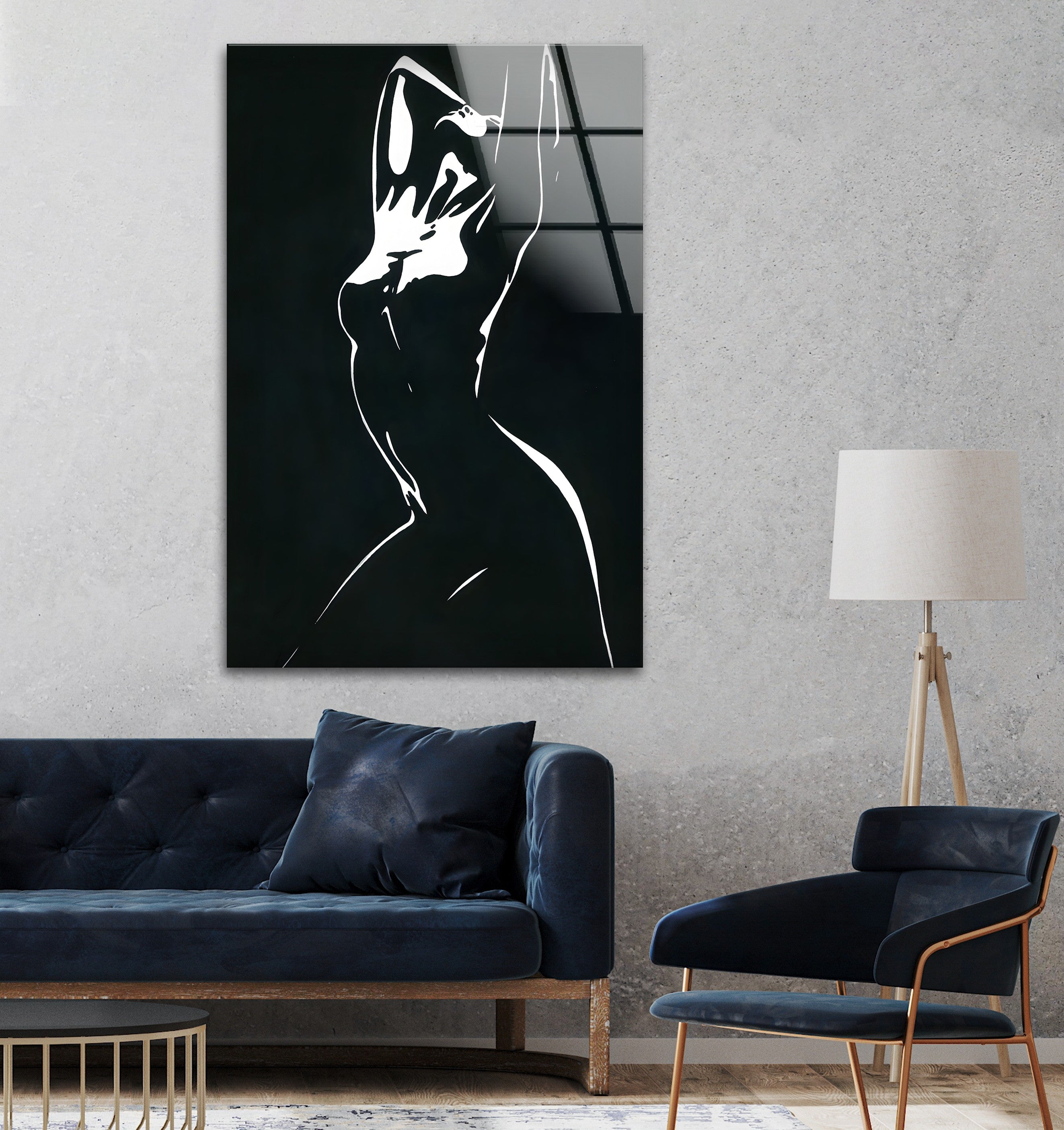 Abstract Black and White Woman Silhouette Glass Wall Art - Elegant Home Decor for Living Room, Bedroom & Office - Modern Framed Artwork for Stylish Interior Design