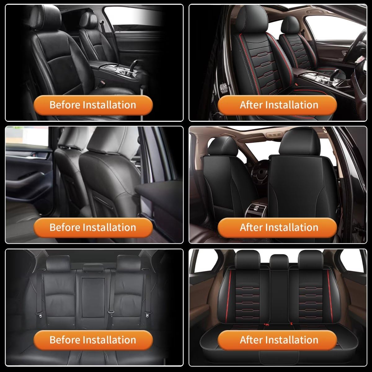 Premium Faux Leather Car Seat Covers for 2009-2025 Nissan Altima - Custom Fit, Airbag Compatible, Waterproof 5-Piece Set (Black & Red) - Perfect for Family Road Trips, Daily Commutes & Car Protection