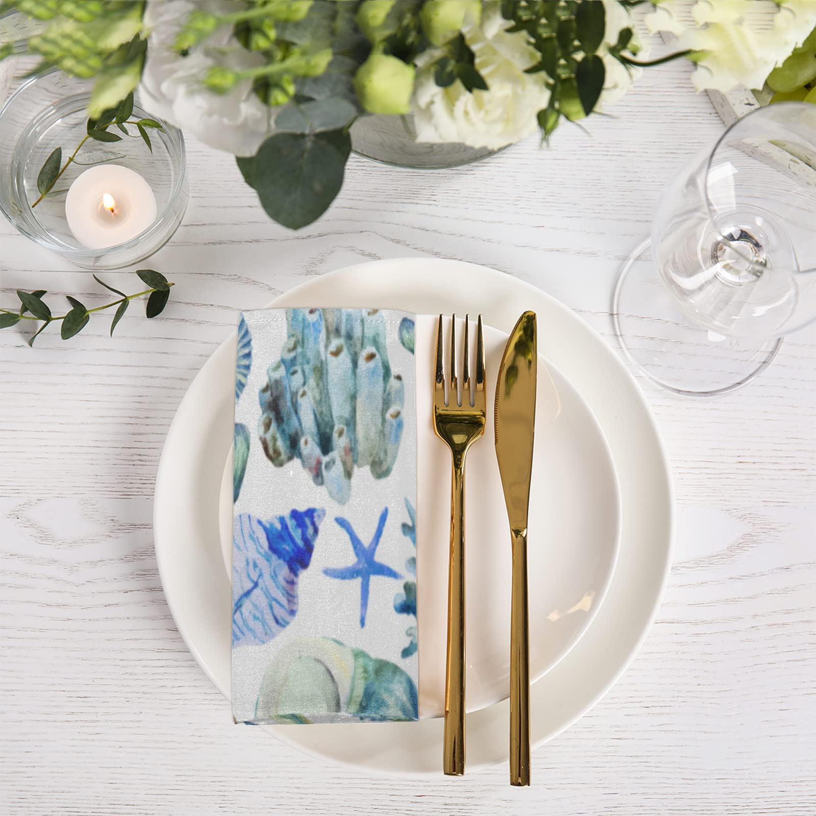 Bardic 4-Pack Reusable Cloth Napkins 20x20 Inch - Ocean Animal Print Washable Dinner Napkins for Holiday Parties, Restaurants & Banquets | Eco-Friendly Table Linens for Everyday Dining & Special Occasions