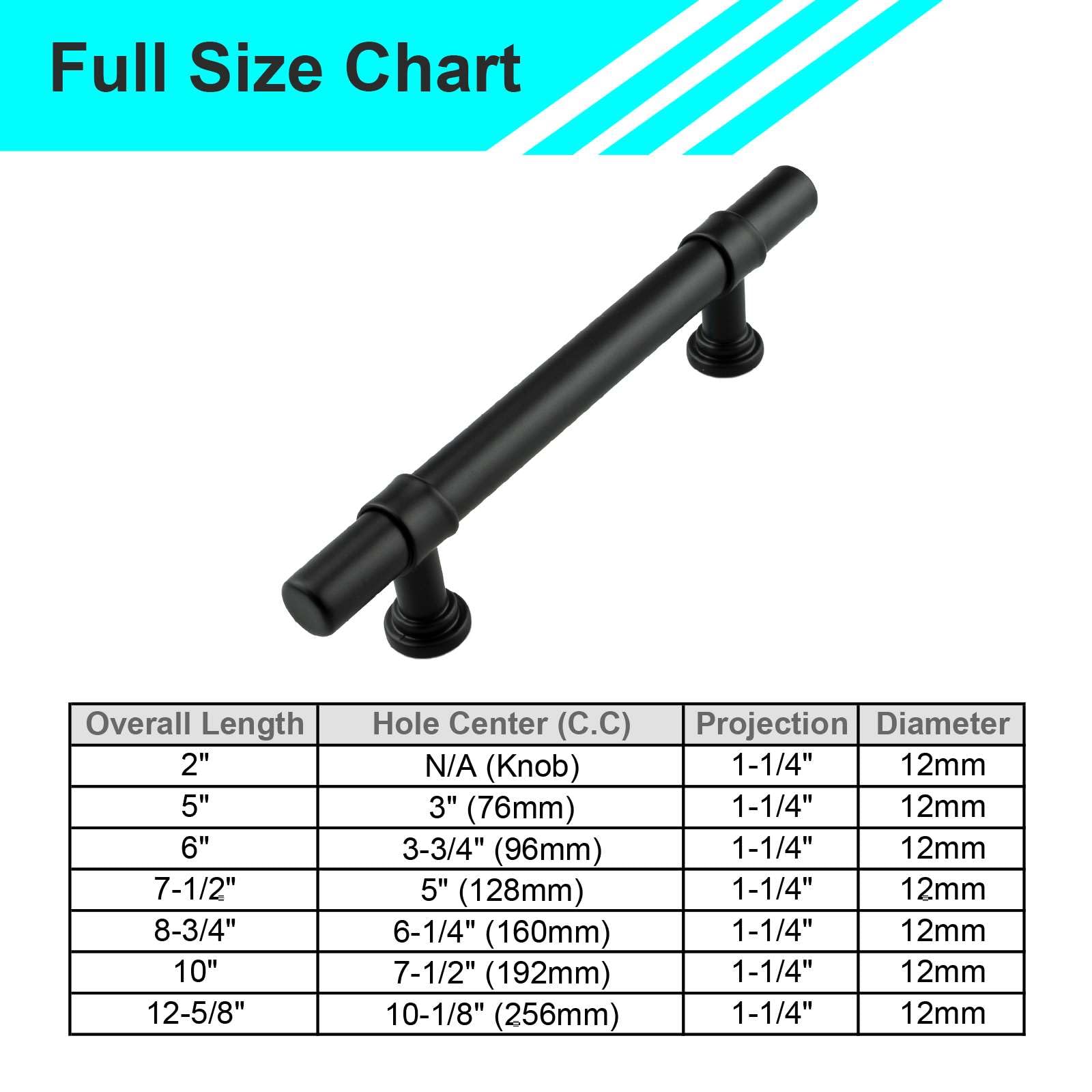 Modern Round Bar Cabinet Handles 15 Pack - 304 Stainless Steel 2 Inch Knobs in Matte Black - Perfect for Kitchen Cabinets, Dressers, and Furniture Hardware Upgrade