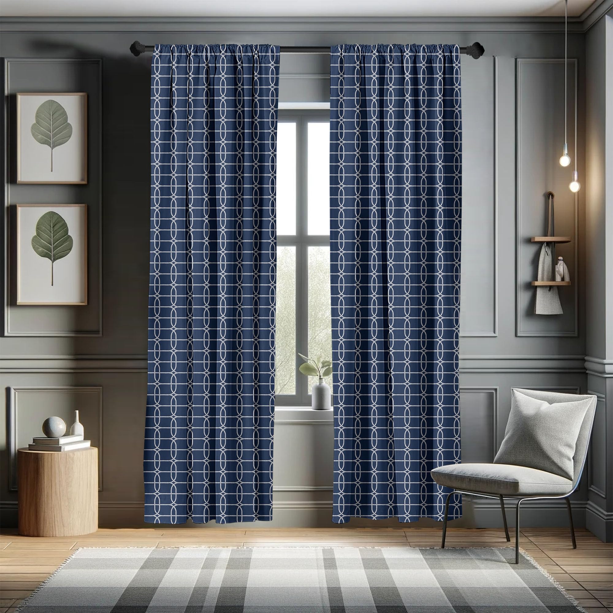 Ambesonne Nautical Curtains - Blue and White Maritime Design with Sailor Knots & Shapes, 2 Panel Set (28