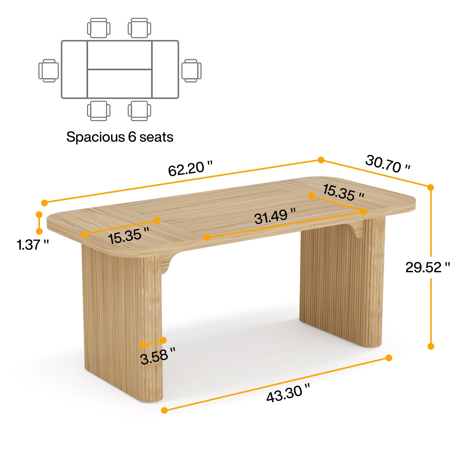 Tribesigns 62 Inch Executive Office Desk - Large Computer Desk with Double Pedestal Drawers, Modern Minimalist Natural Wood Top Rectangle Writing Desk for Home Office & Study Room (Natural Wood Finish) - Perfect for Remote Work, Gaming Setup & Home Office Organization