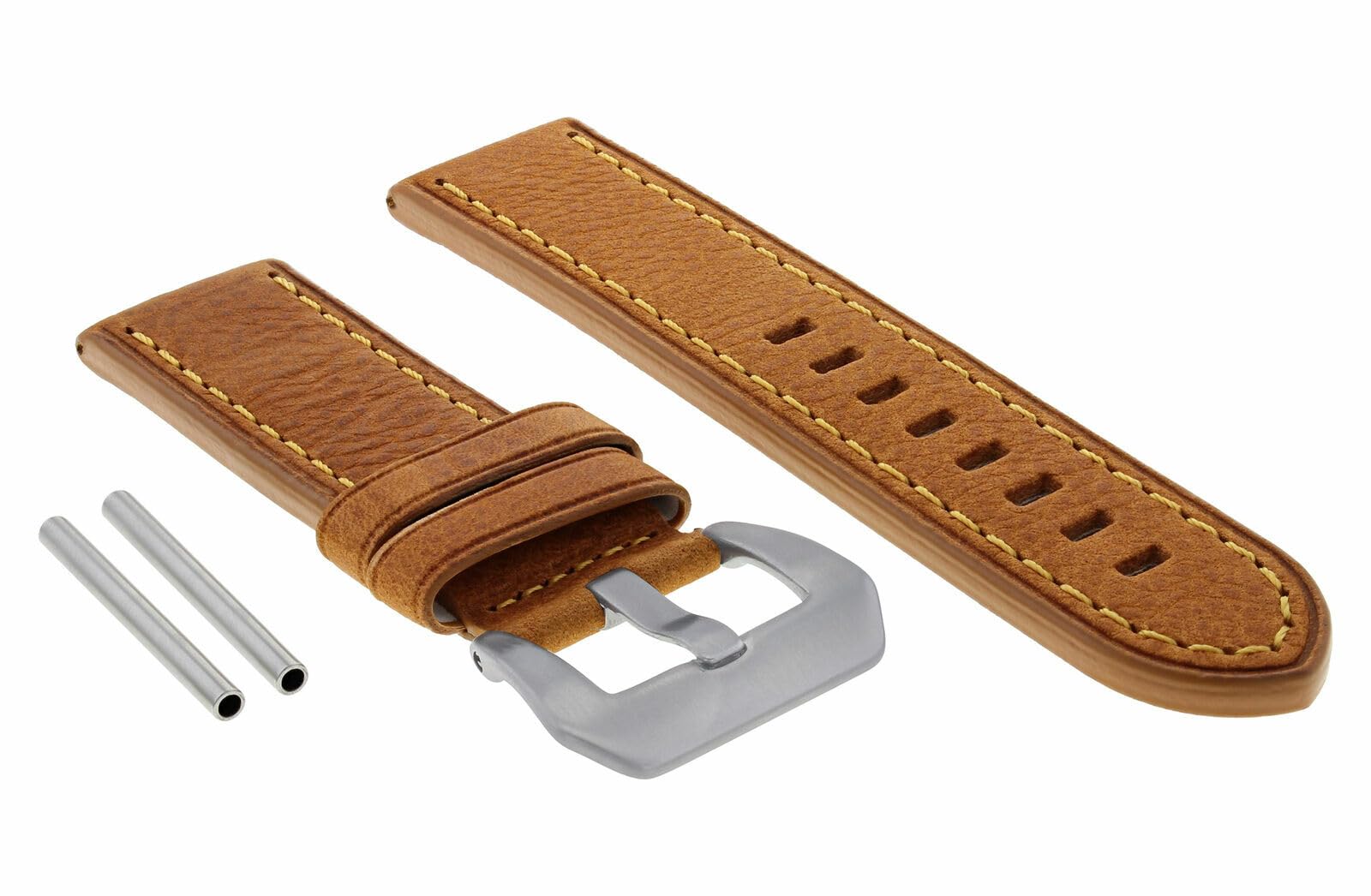 22mm Genuine Leather Watch Band Strap for Panerai Marina GMT - Tan with Orange Stitching | Replacement Watch Strap | Perfect for Diving, Travel & Everyday Wear