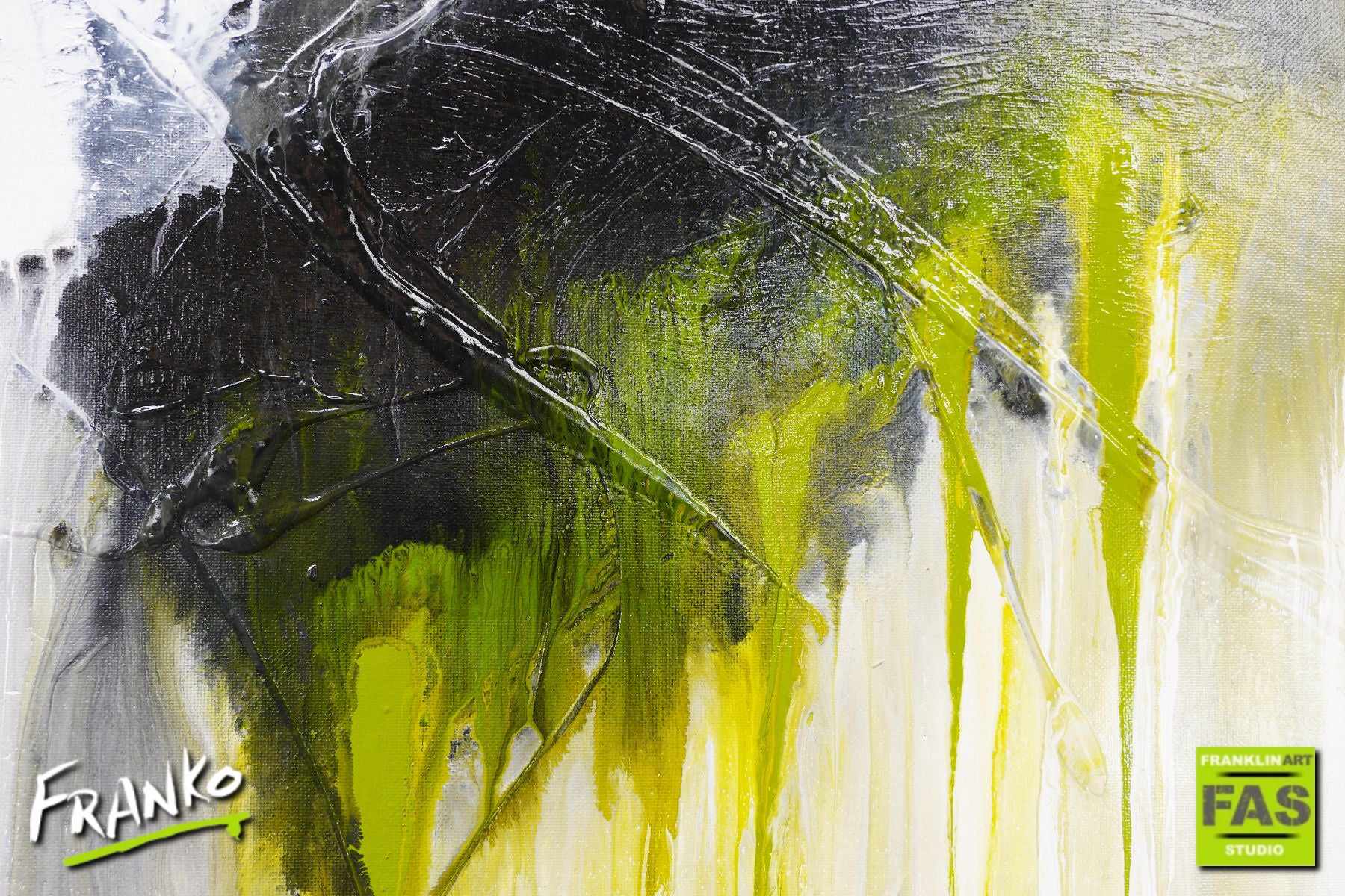 160cm x 60cm Black Green White Abstract Canvas Painting - Modern Brush Stroke Wall Art for Living Room, Bedroom & Office Decor