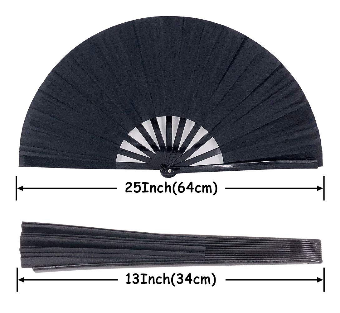 Premium Large Folding Hand Fans for Women & Men - Chinese Japanese Style Rave Fans for Music Festivals, EDM Events, Performances & Parties - Perfect Gift & Home Decoration (Black) - Stay Cool at Outdoor Concerts, Weddings & Summer Events