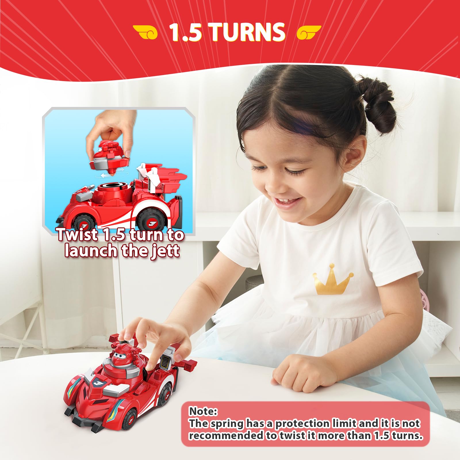 Super Wings Jett Spinning Top & Race Car Toy Set - 2-in-1 Transformable Vehicle Playset for Kids Ages 3-8 | STEM Learning Toy for Boys & Girls | Birthday Gift & Outdoor Play Fun