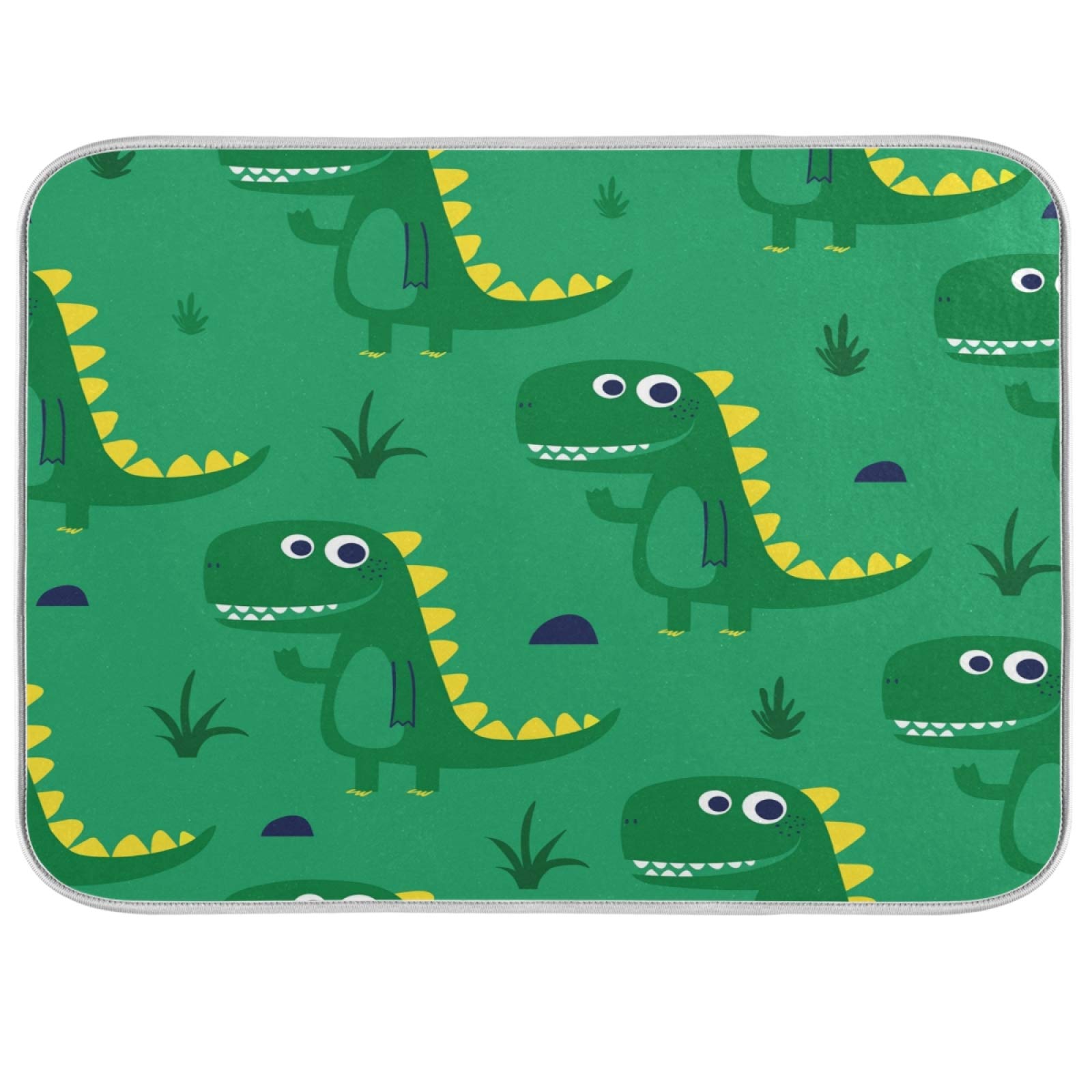 Cute Dinosaur Dish Drying Mat - 18x24in Large Microfiber for Kitchen Counter