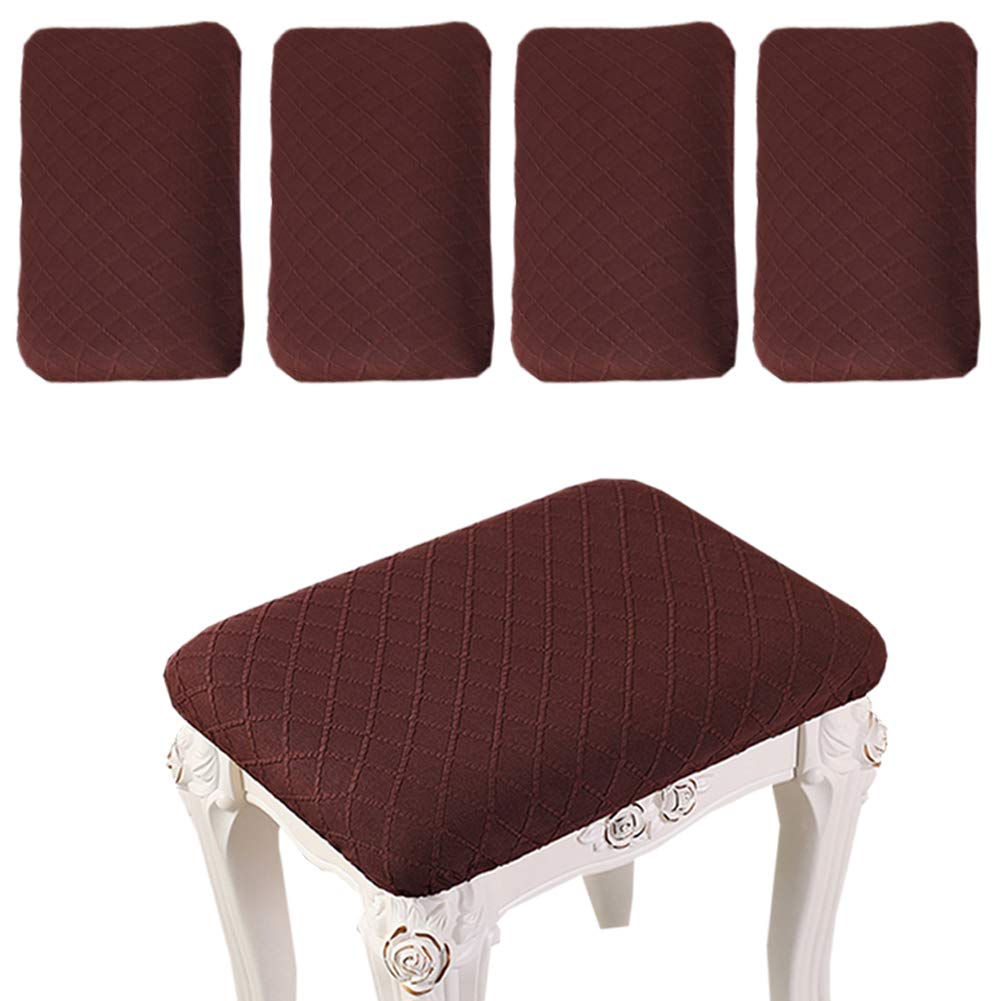 ANWUCHEN 4-Pack Stretchable Rectangle Bar Stool Covers - Elastic Jacquard Slipcovers for Wooden/Metal Stools & Benches - Coffee Color - Perfect for Kitchen Counter, Dining Room & Home Decor