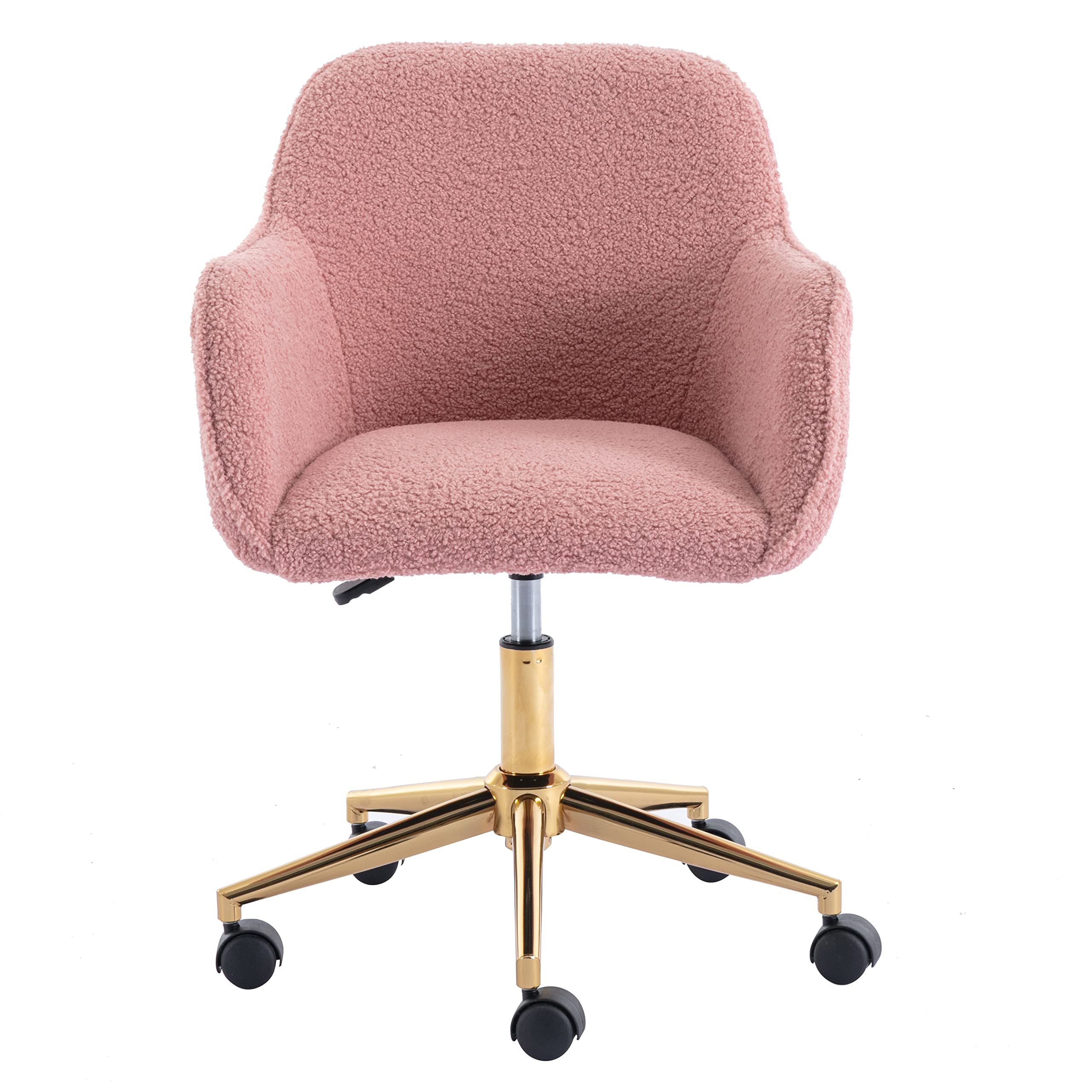 Luxury Faux Fur Swivel Office & Home Desk Chair - Modern Tufted Seat with Golden Base, Elegant Vanity & Kids Task Chair in Pink - Perfect for Home Office, Bedroom & Study Room