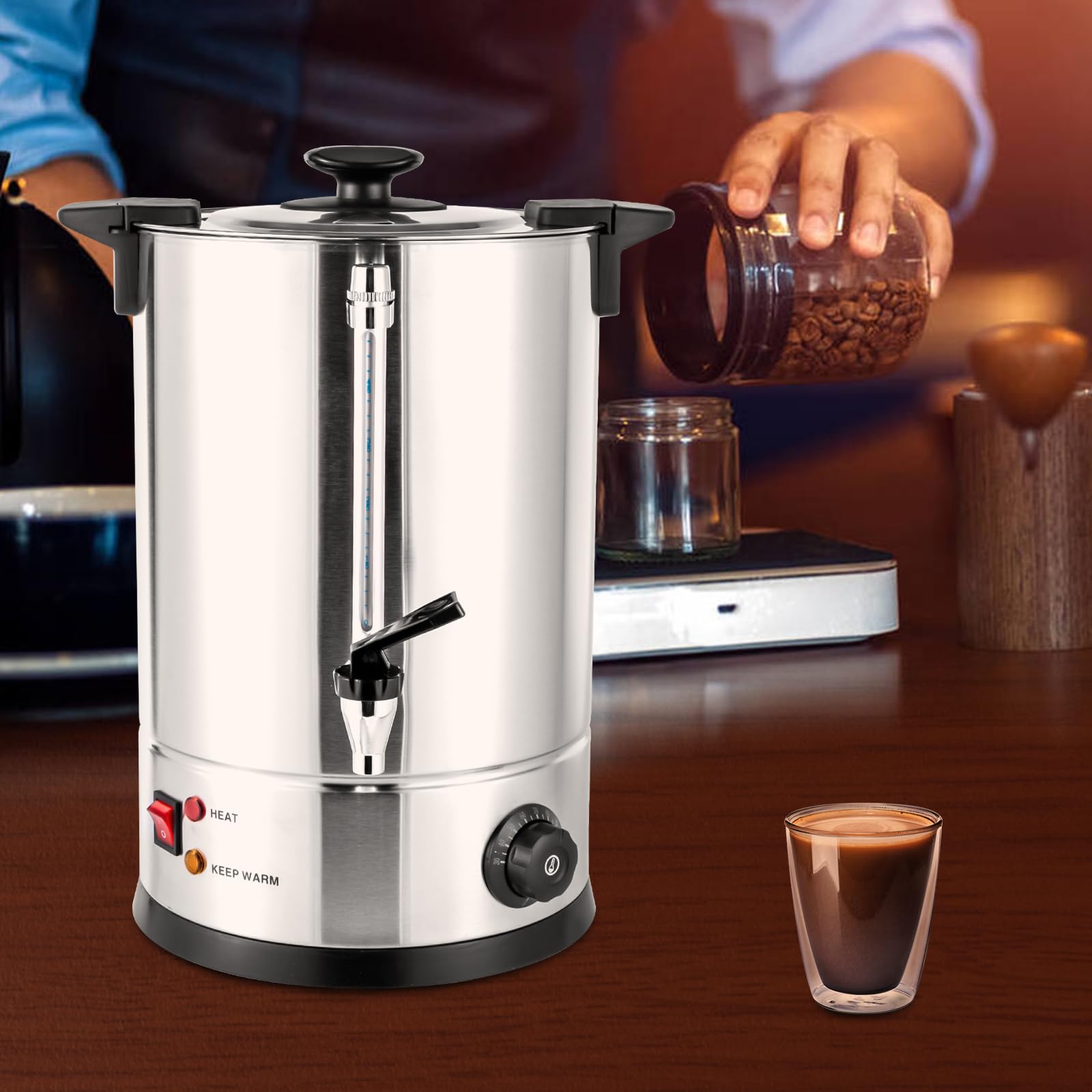 1000W Electric Percolator Coffee Pot & Tea Urn - 8L/270Oz (12L Available) Stainless Steel Commercial Coffee Maker with Adjustable Temperature - Perfect for Home, Office, Wedding, Catering & Large Gatherings - Automatic Brewing for Fresh Coffee & Tea Anytime