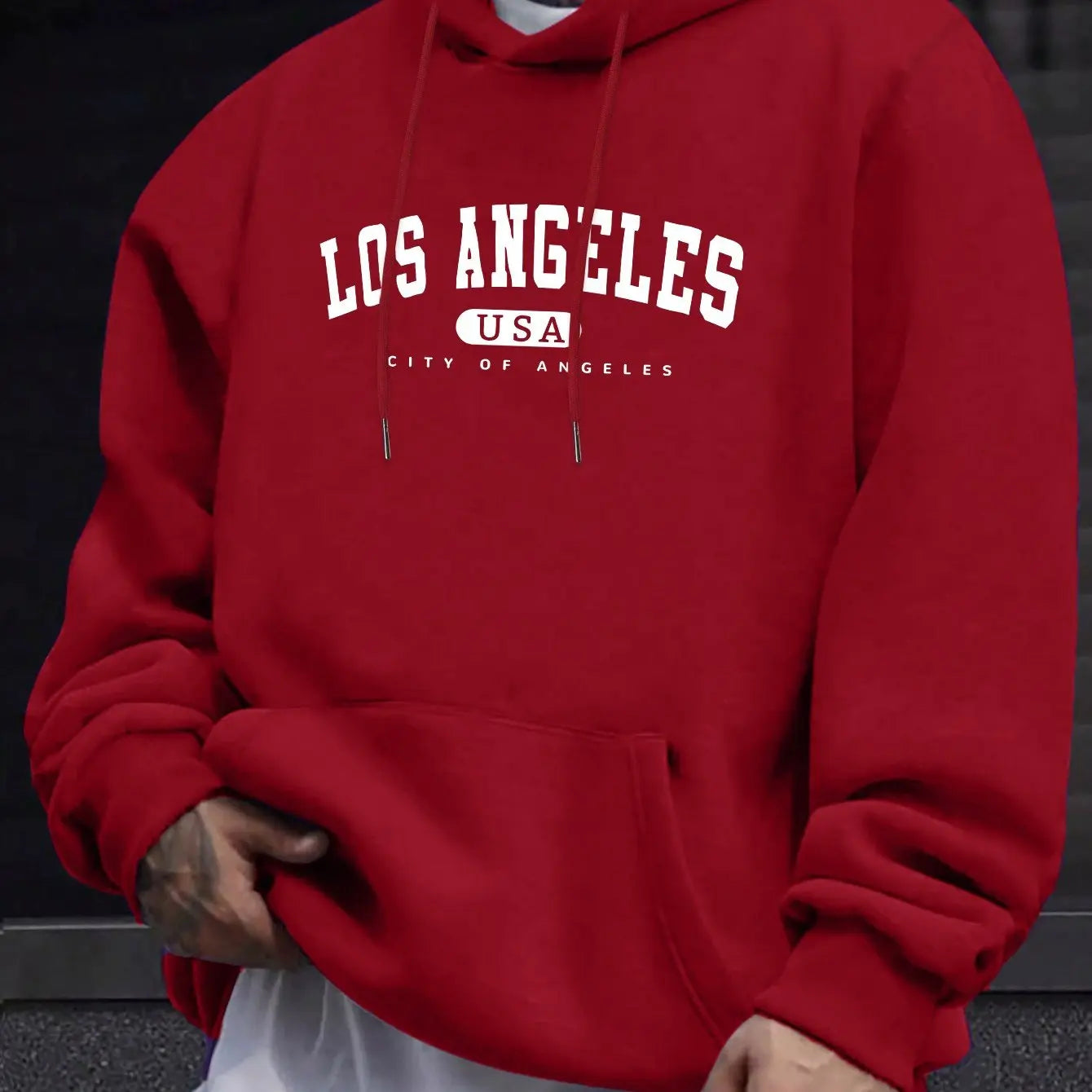 Los Angeles USA Print Men's Long Sleeve Cotton Hoodie - Casual Drawstring Pullover for Autumn & Winter | Streetwear, Gym, Outdoor Activities