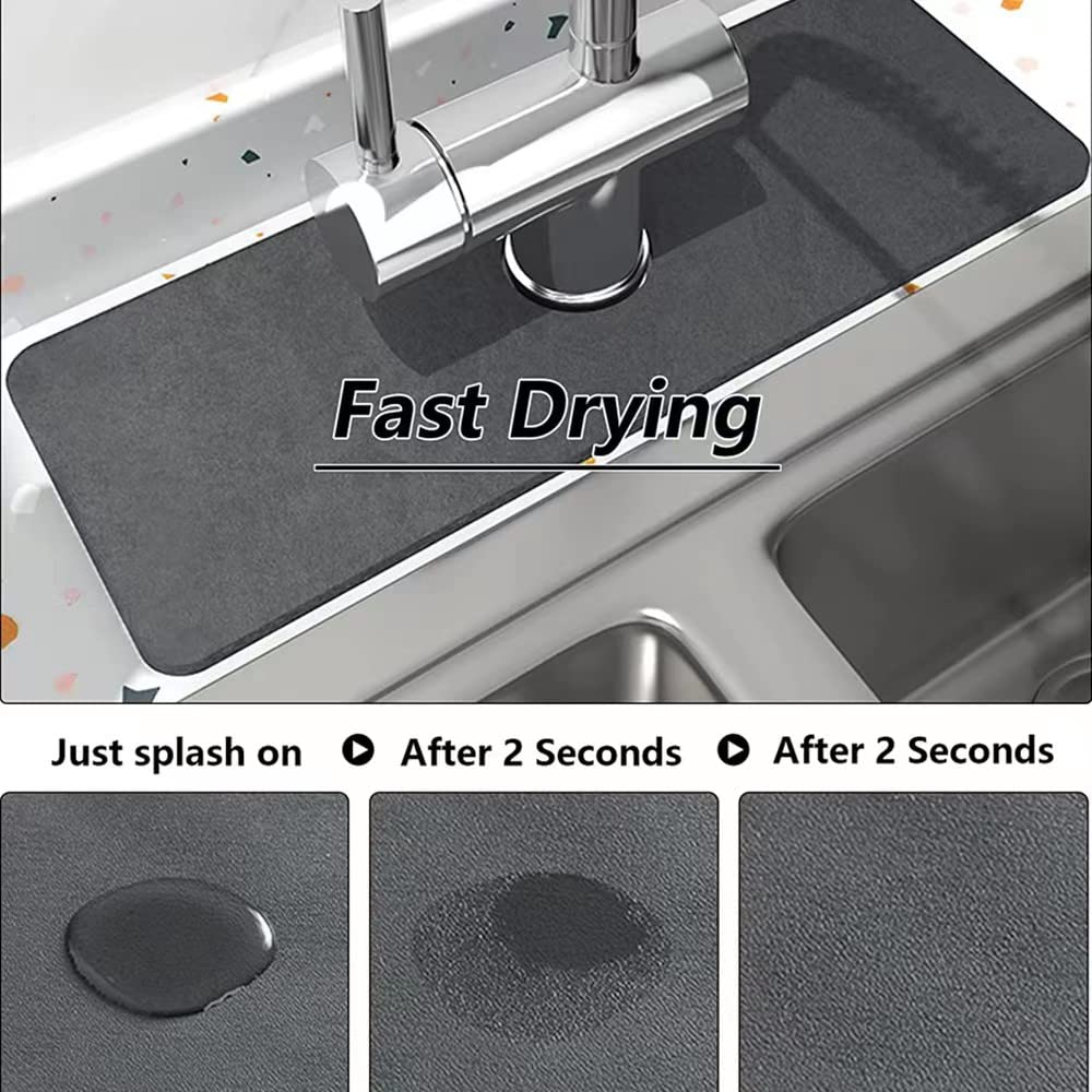2PCS Thickened Non-Slip Faucet Absorbent Mats - Premium Kitchen Sink Splash Guard, Dish Drying Mats for Countertops (15