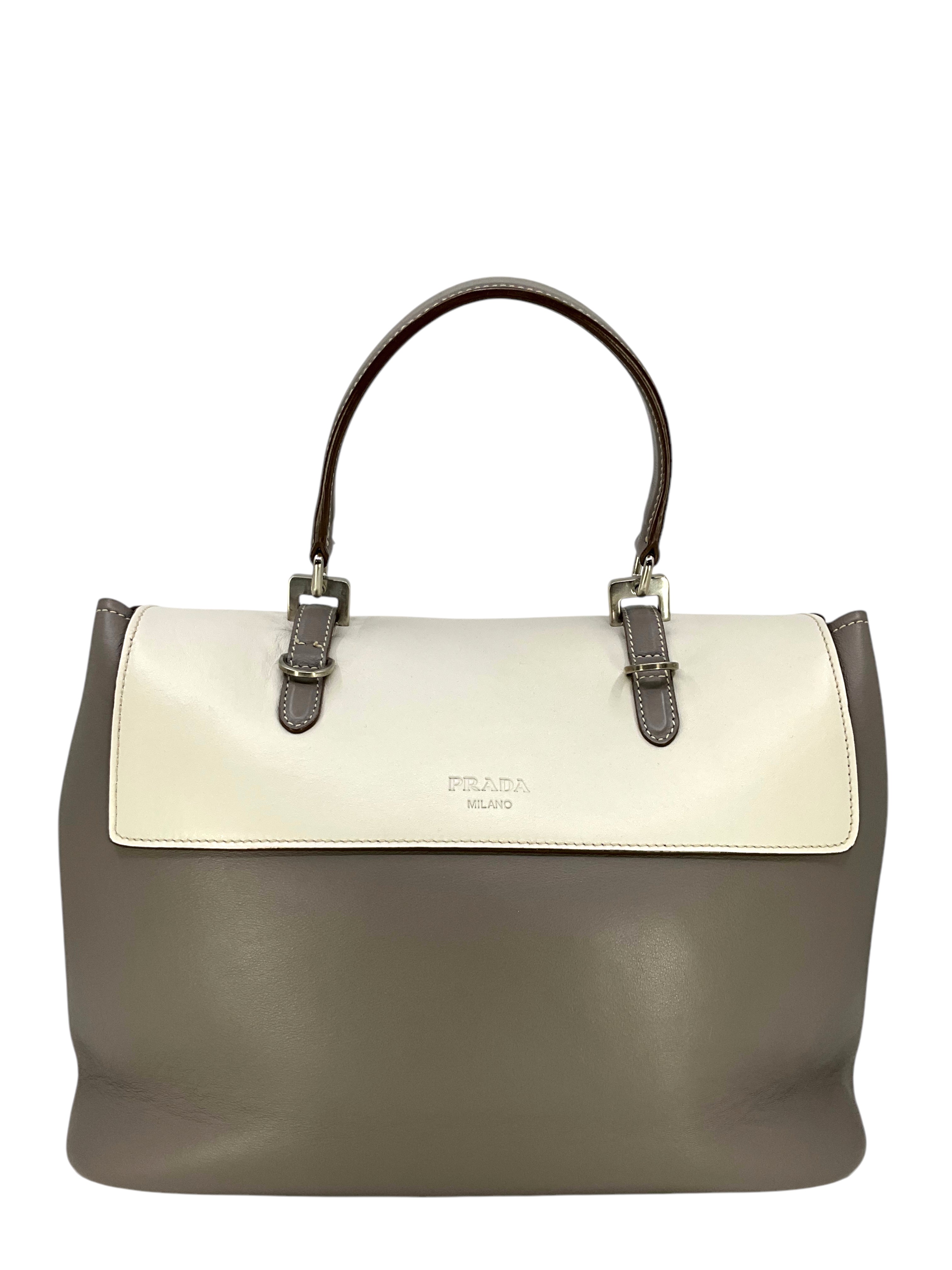 PRADA Dual Flap Double Turn Lock Satchel Handbag - Genuine Calfskin Leather Large Tote Bag for Women | Perfect for Work, Travel & Everyday Use