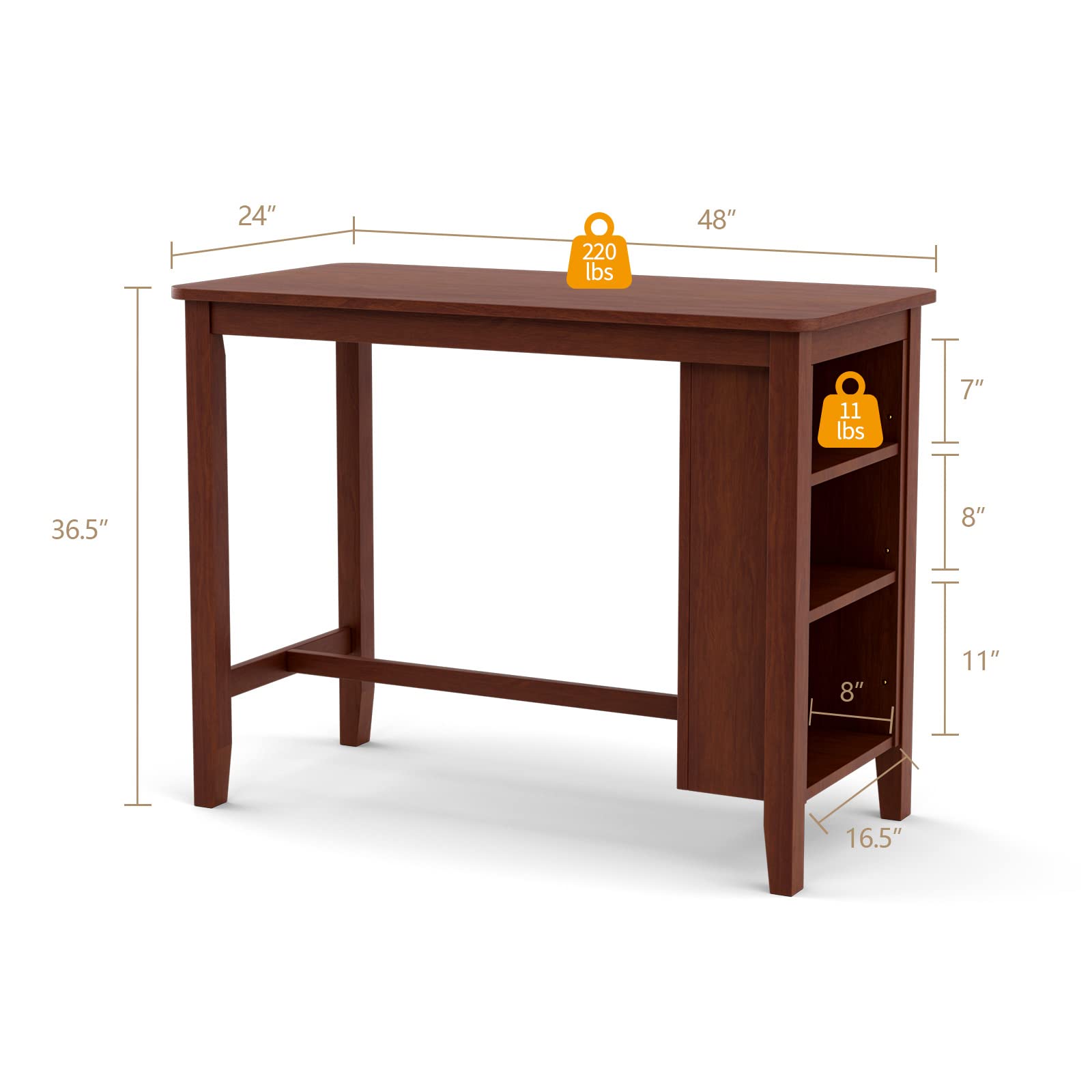 COSTWAY 48” x 24” Counter Height Bar Table with 3-Tier Storage Shelves, Rustic Antique Walnut Pub Table for Kitchen, Dining Room, Restaurant & Bistro | Perfect for Small Spaces, Breakfast Nooks & Entertaining Guests