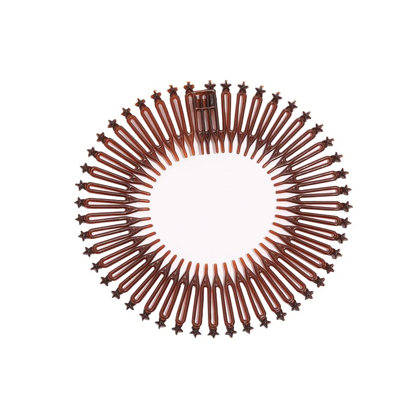 6 Pack Stretch Hair Comb Headbands - Full Circle Spring Headbands for Women & Girls - Flexible Plastic Hair Accessories for Ponytails, Workouts, and Everyday Styling