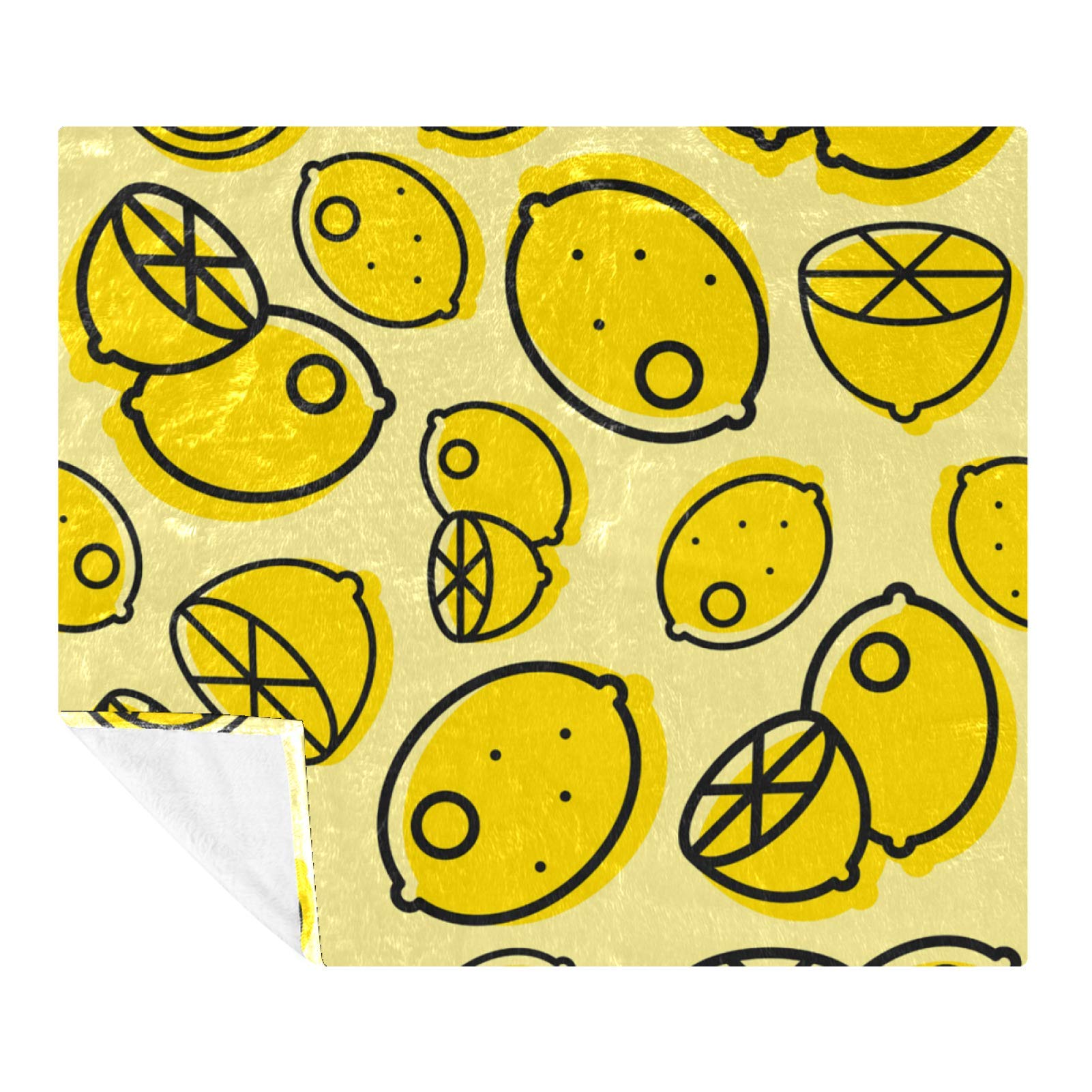 Lemon Print Fleece Blanket - Lightweight & Hypoallergenic Microfiber Blanket for All Seasons - Soft Plush Throw for Bed, Sofa, Travel & Outdoor Picnics