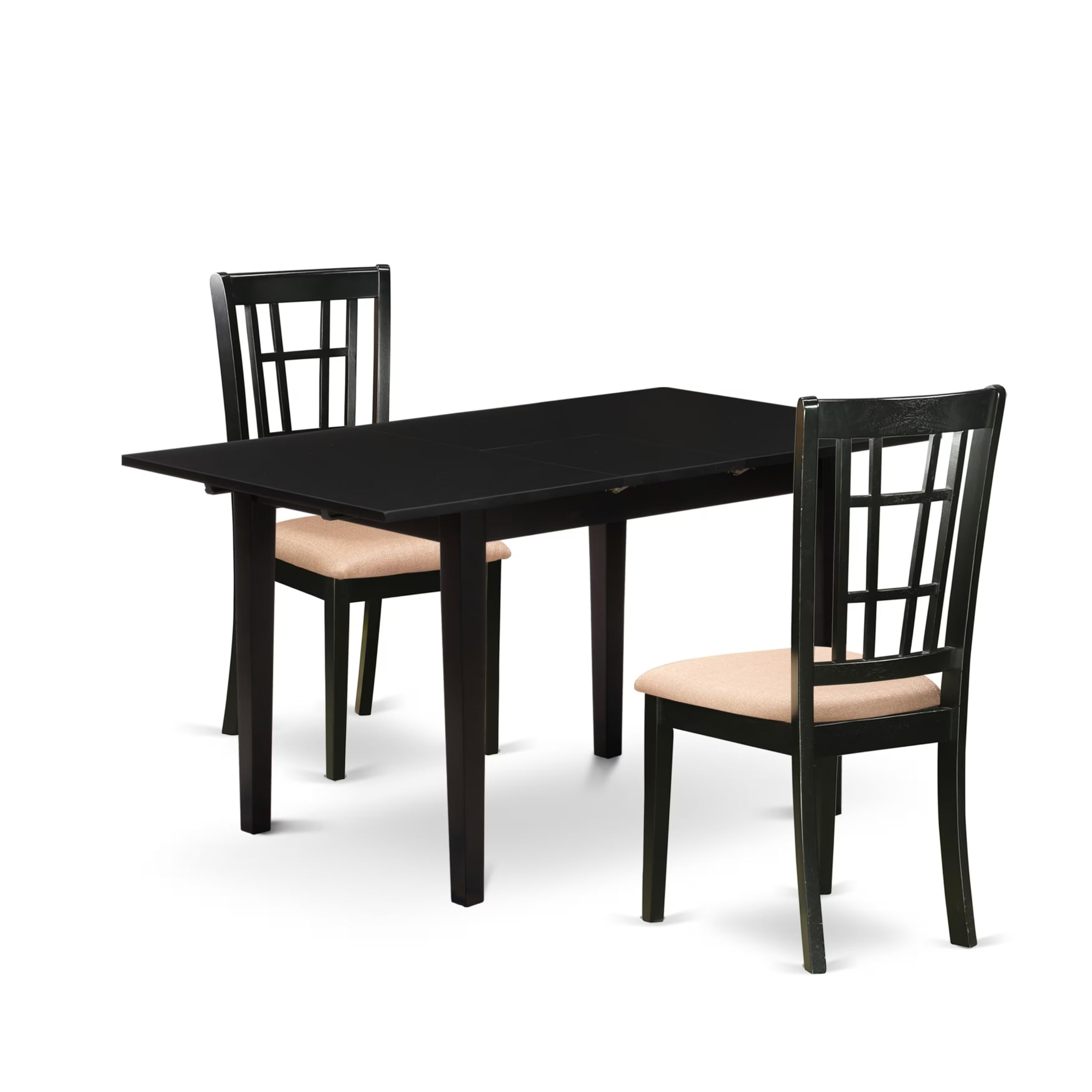 Modern 3-Piece Dining Table Set with Butterfly Leaf & Upholstered Chairs - 32x54 Inch Black Wooden Table - East West Furniture NONI3-BLK-C - Perfect for Small Spaces, Apartments & Contemporary Dining Rooms