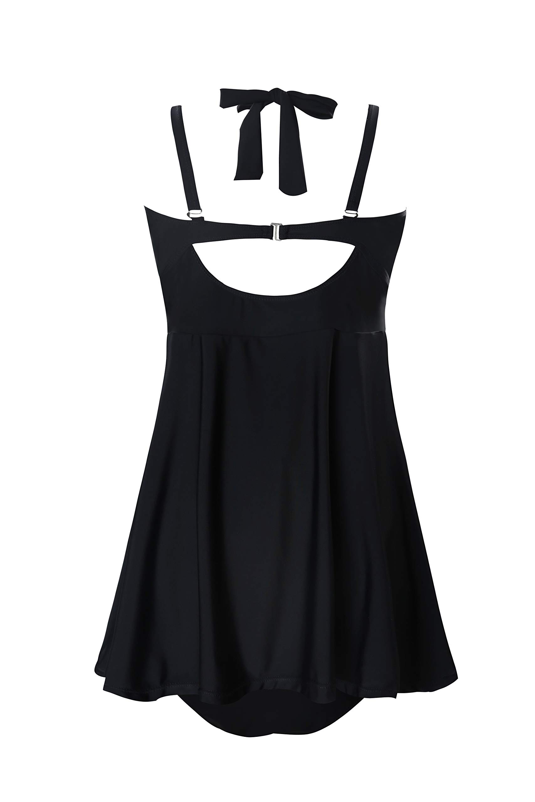 CrazycatZ Women's Halter Neck Cutout Back Black Swimdress with Shorts - Sexy One Piece Swimsuit for Beach, Pool Party & Summer Vacation