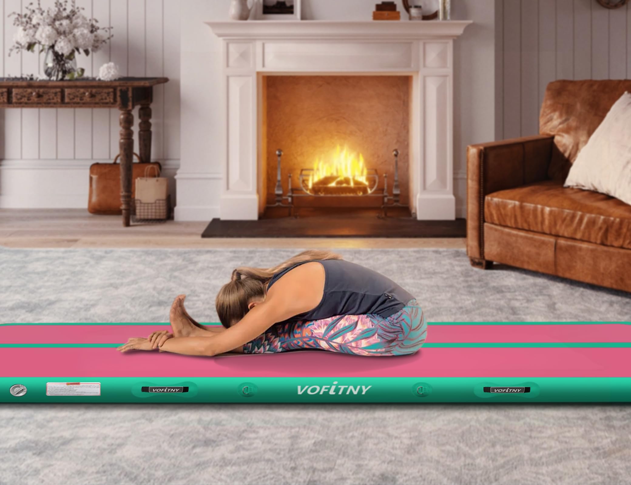 VOFiTNY Inflatable Gymnastics Air Mat & Tumble Track with Air Roller - Perfect for Home Training, Backyard Practice, and Kids Play