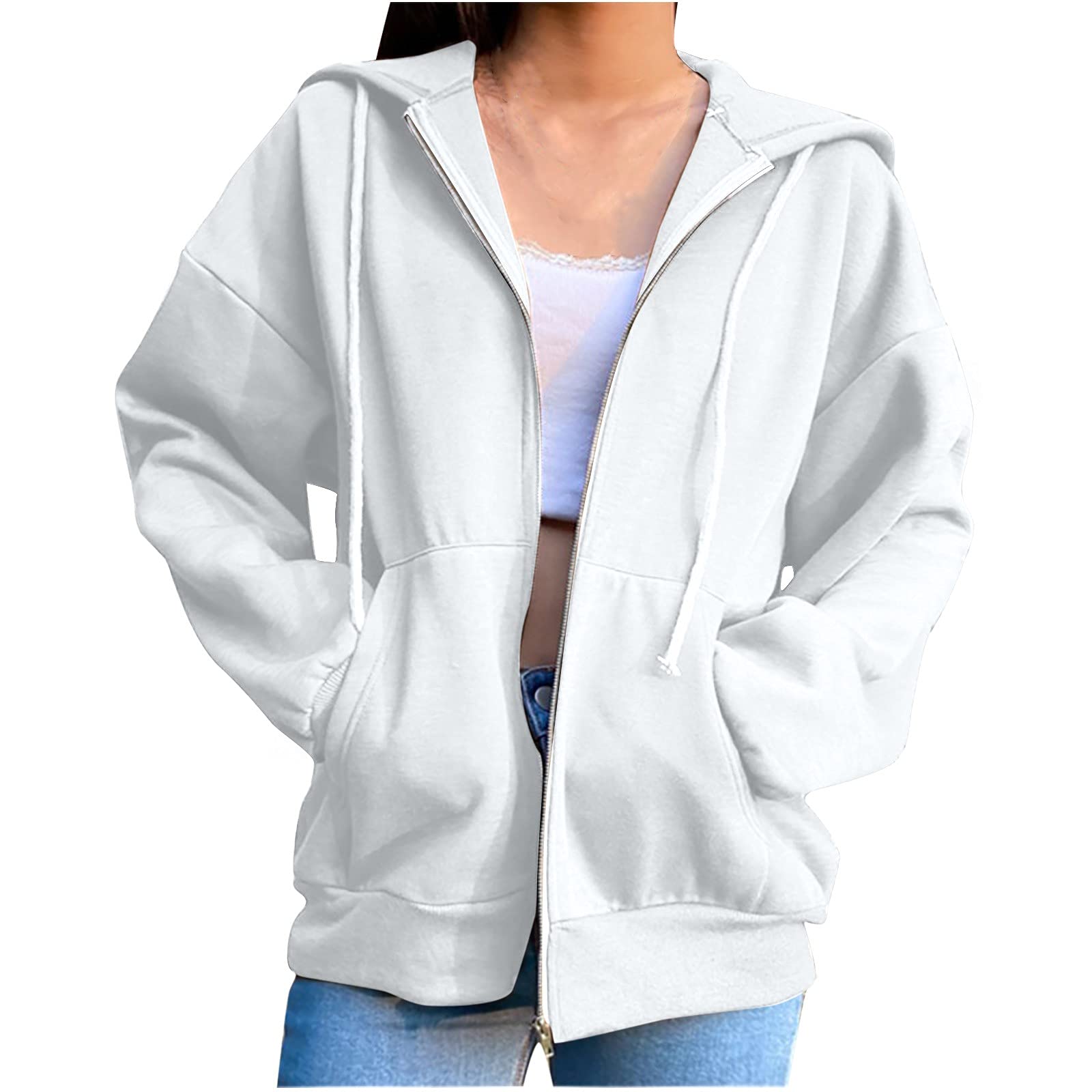 Miximx Women's Oversized Zip Up Hoodie - Halloween Graphic Long Sleeve Sweatshirt for Casual Wear, Street Fashion & Fall Outfits