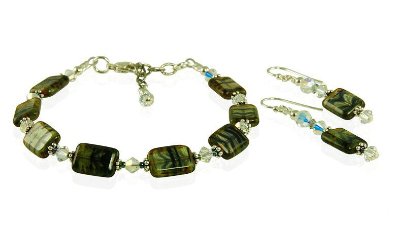 Exquisite Blue Gray Czech Glass Beaded Window Bracelet Set for Women - Boho Chic Handmade Jewelry for Parties, Weddings & Everyday Wear