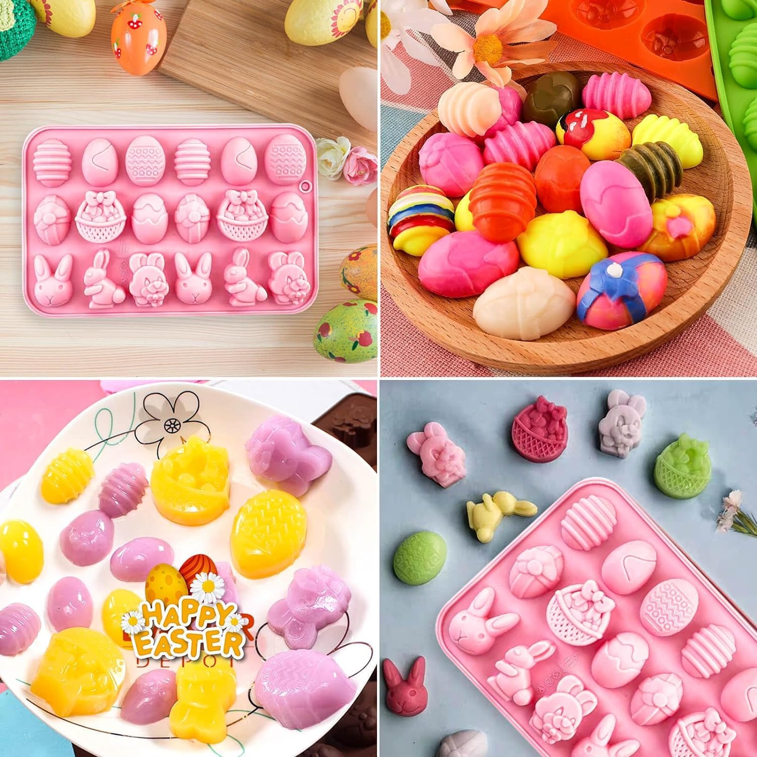 LEGACYCART 18 Cavity Easter Mold Set - Egg, Bunny, Basket & Duck Shapes | BPA-Free, Non-Toxic Silicone Baking Molds for Chocolate, Candy, Ice, Pudding & Cake Decorating | Perfect for Easter Parties, DIY Treats & Holiday Baking