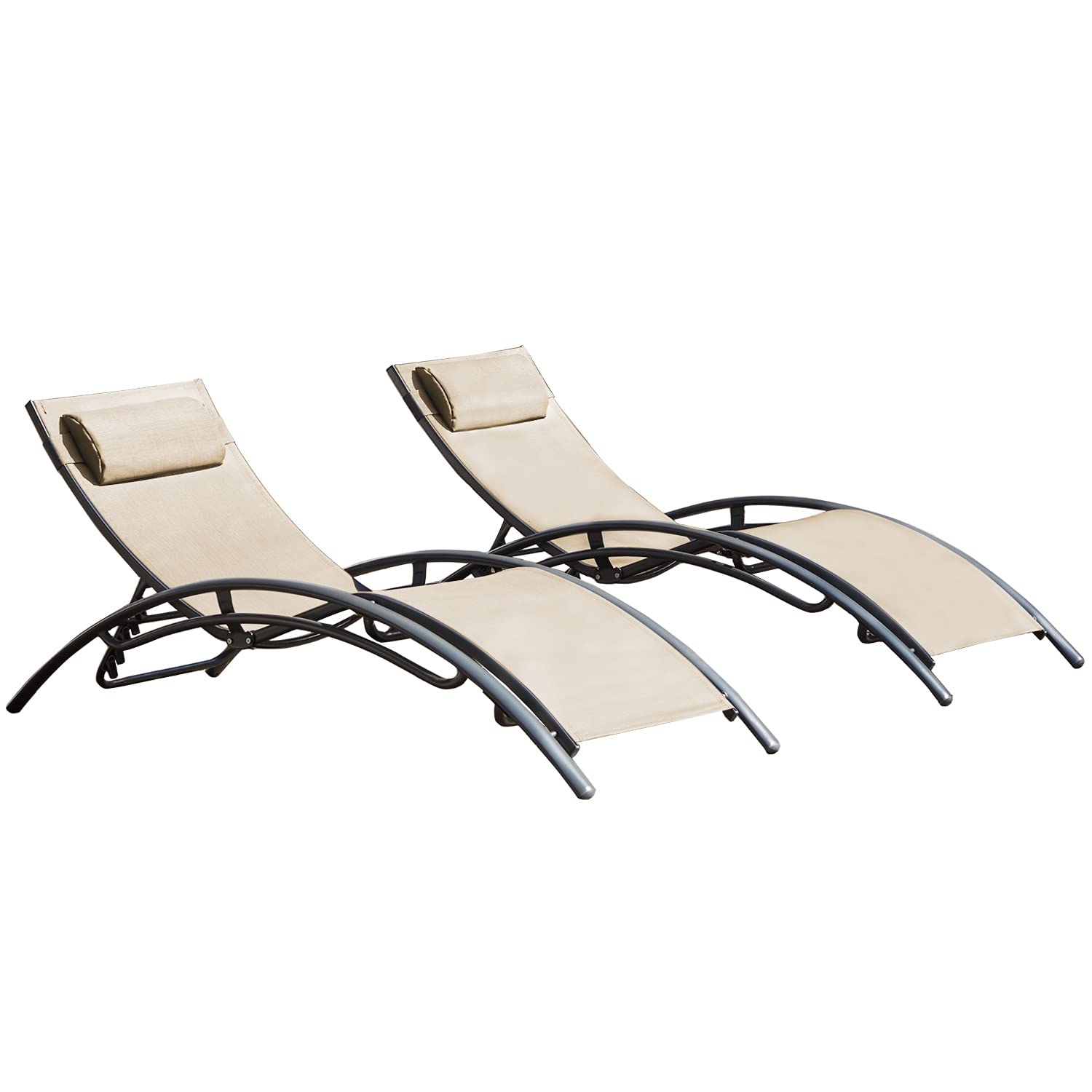 Outdoor Patio Chaise Lounge Chairs Set of 2 - Adjustable Backrest (5 Positions) with Headrest - Waterproof Poolside & Balcony Furniture - Cappuccino Color - Perfect for Sunbathing, Relaxing by the Pool, or Lounging on Your Deck