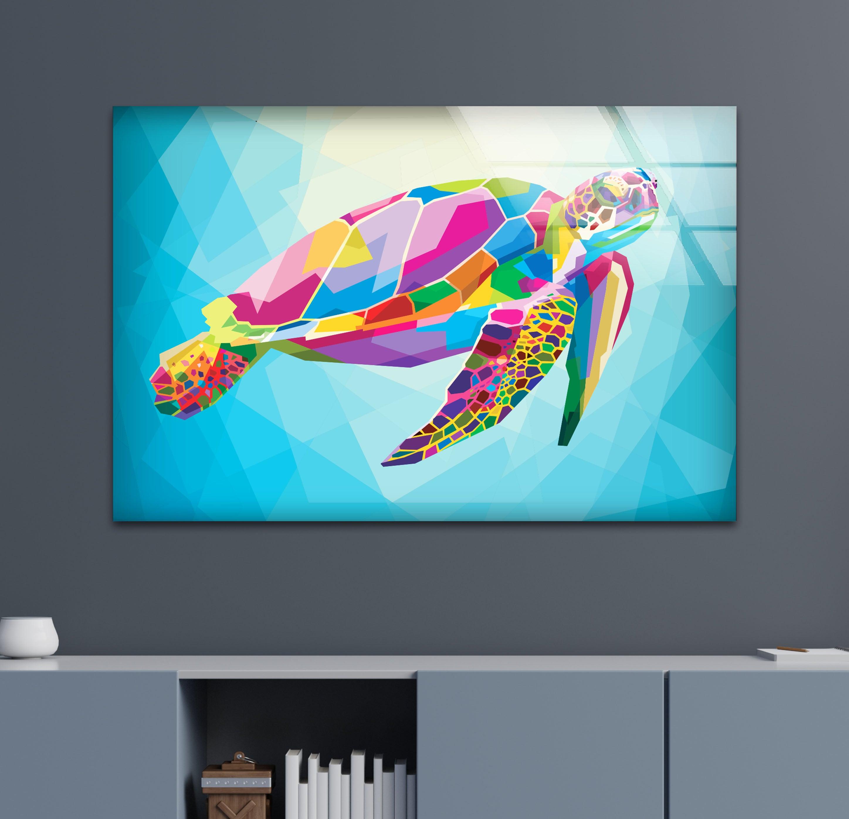 Vibrant Caretta Glass Wall Art - Handcrafted Sea Turtle Decor for Living Room, Bedroom & Office - Perfect Gift for Home & Interior Design