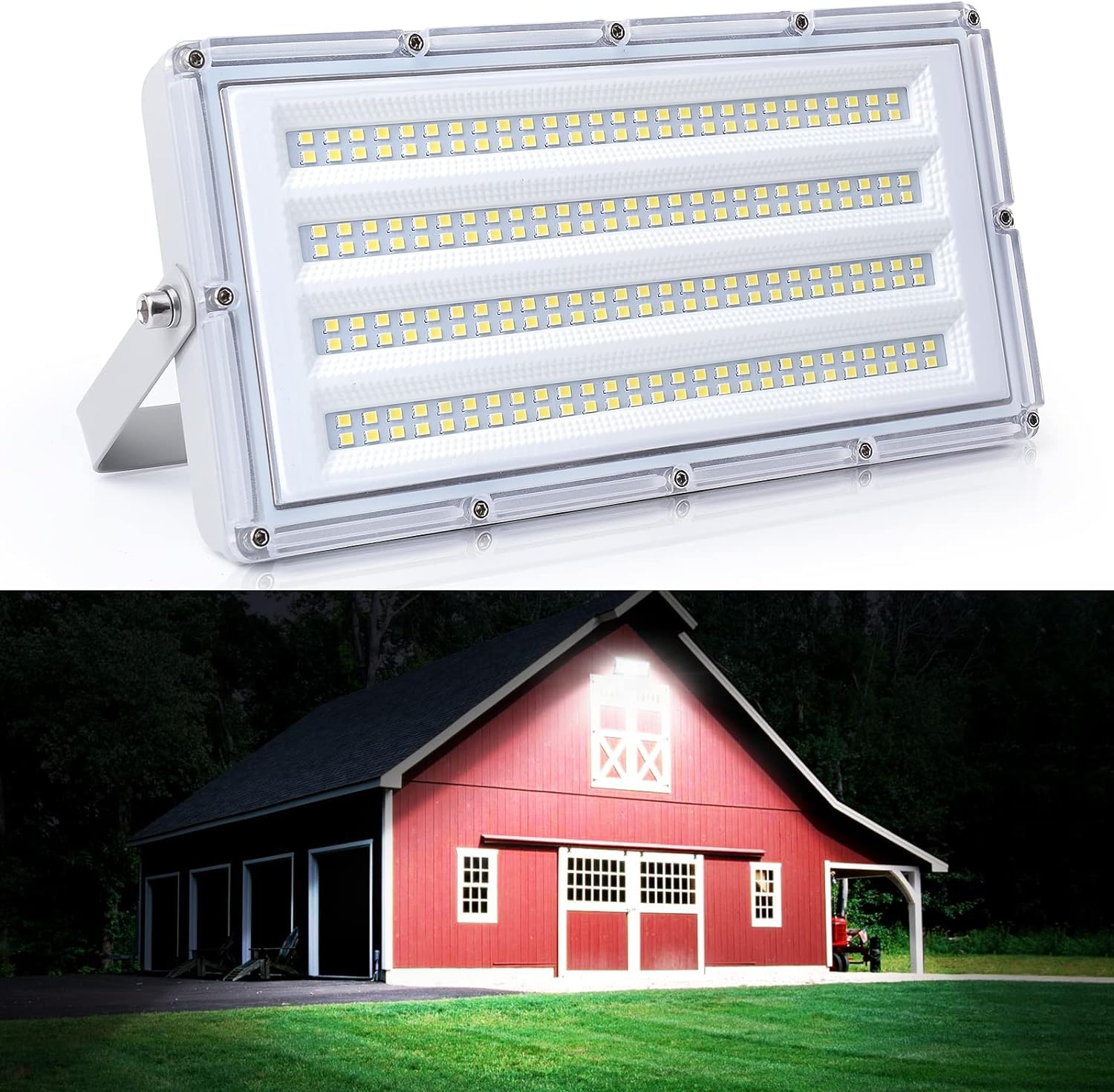 100W LED Flood Lights Outdoor, 10000LM Bright Security Lights with Plug - IP66 Waterproof, 6500K Daylight White - Perfect for Garage, Yard, Patio, Playground, Construction Sites & Outdoor Events