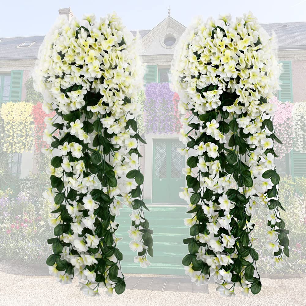 Premium Artificial Hanging Orchid Flowers - 2 Pack White Silk Fake Orchid Bouquet, Realistic Violet Floral Vine Garland for Home Decor, Wedding, Party & Indoor/Outdoor Hanging Plants Decoration