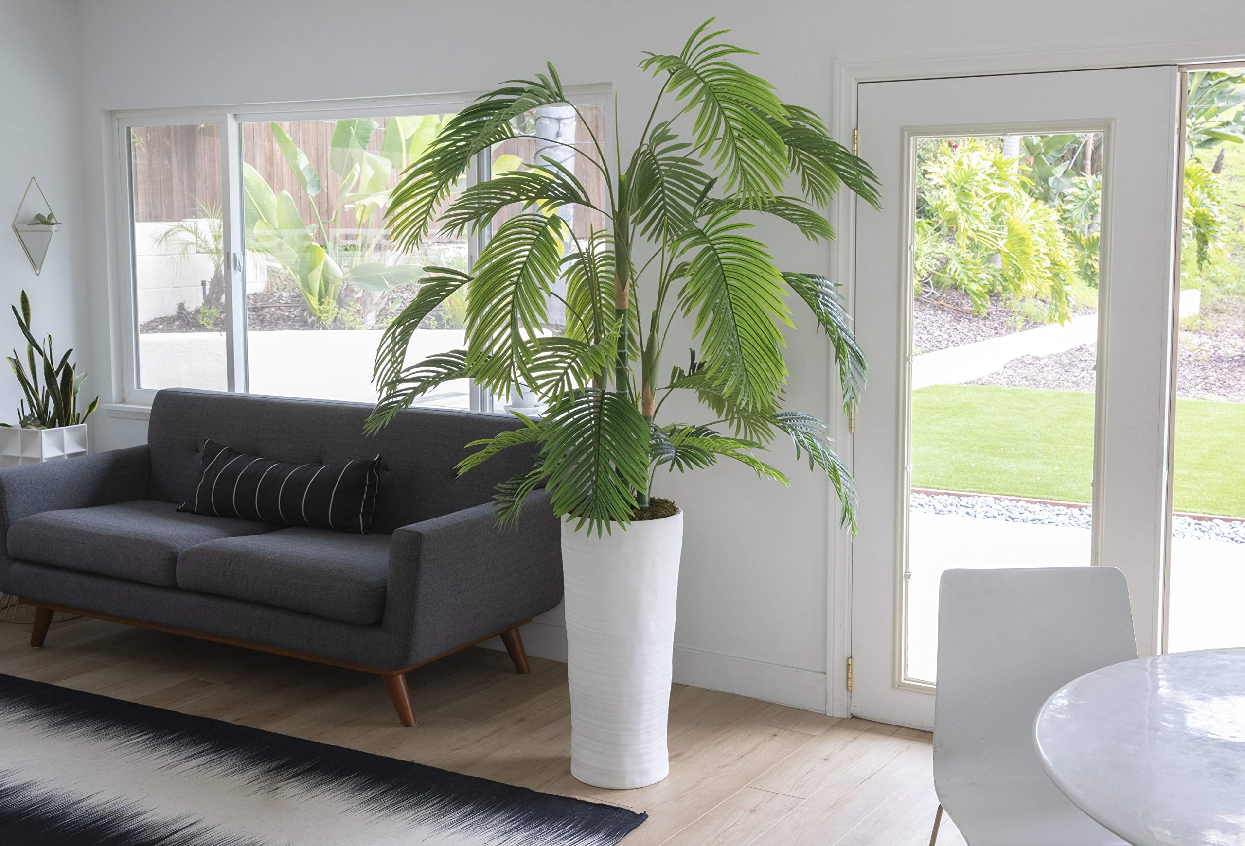 6.5ft Tall Artificial Faux Palm Tree with Fiberstone Planter - Real Touch Leaves for Home & Office Decor | Perfect for Living Room, Patio, or Commercial Spaces