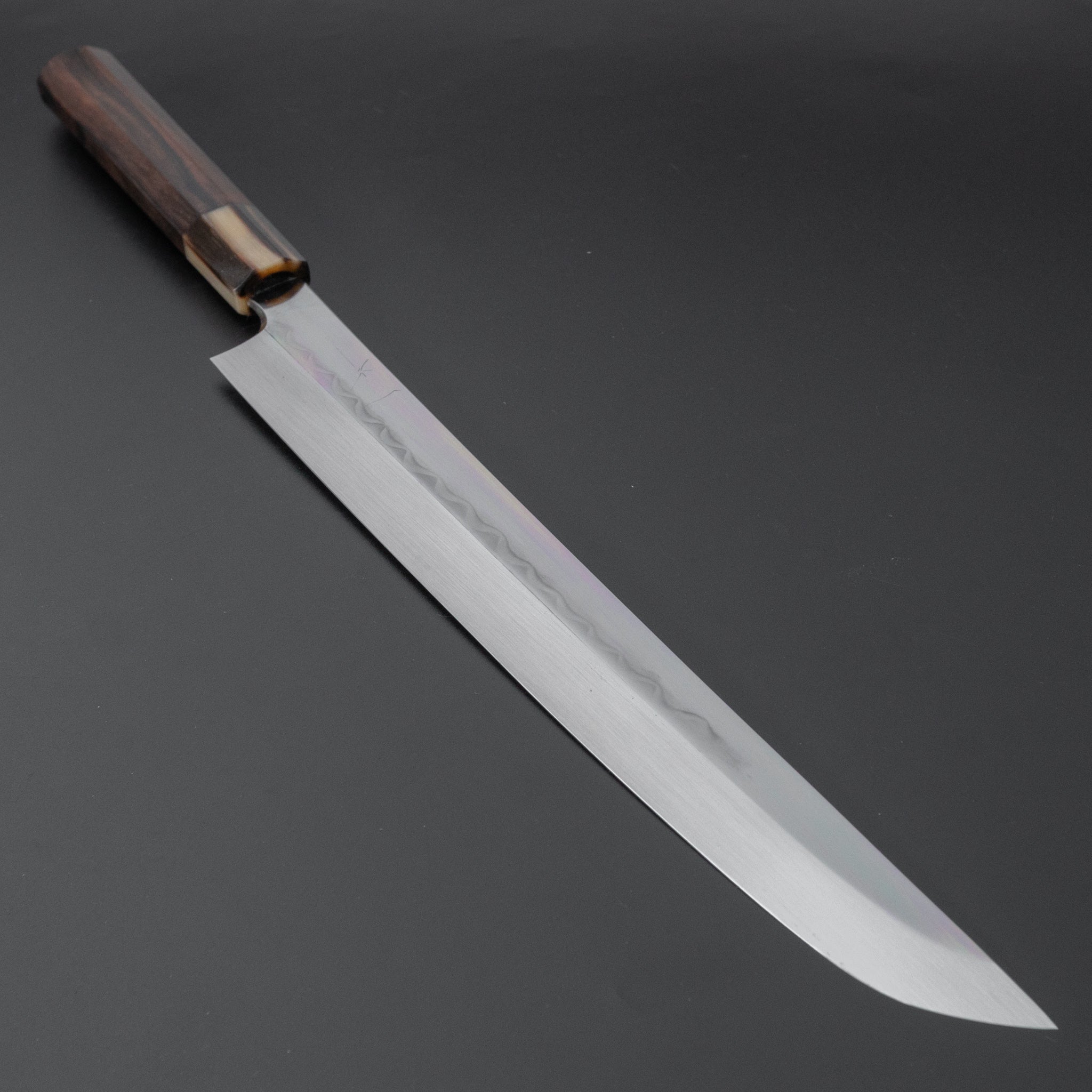 Hitohira Togashi White #1 Notaremon Mizu Honyaki Yanagi Sakimaru 330mm Japanese Chef Knife with Taihei Makassar Ebony Handle & Saya - Perfect for Sushi, Sashimi & Precision Cutting