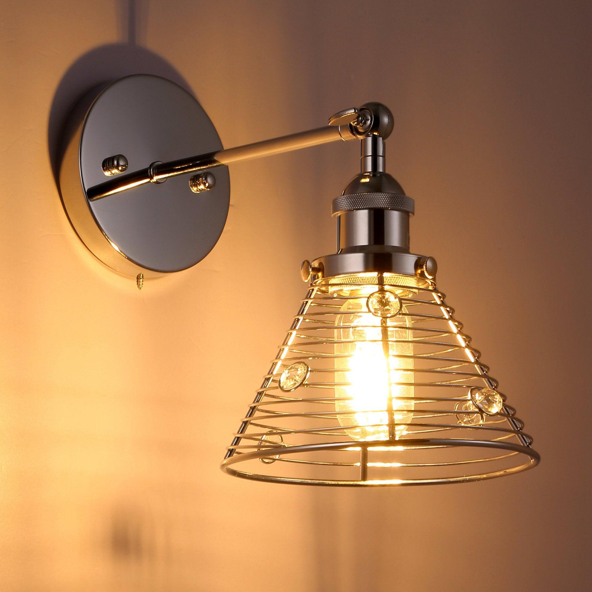 Modern Silver Wall Sconce Light - Single Bulb Fixture for Bedroom, Living Room, or Hallway Lighting
