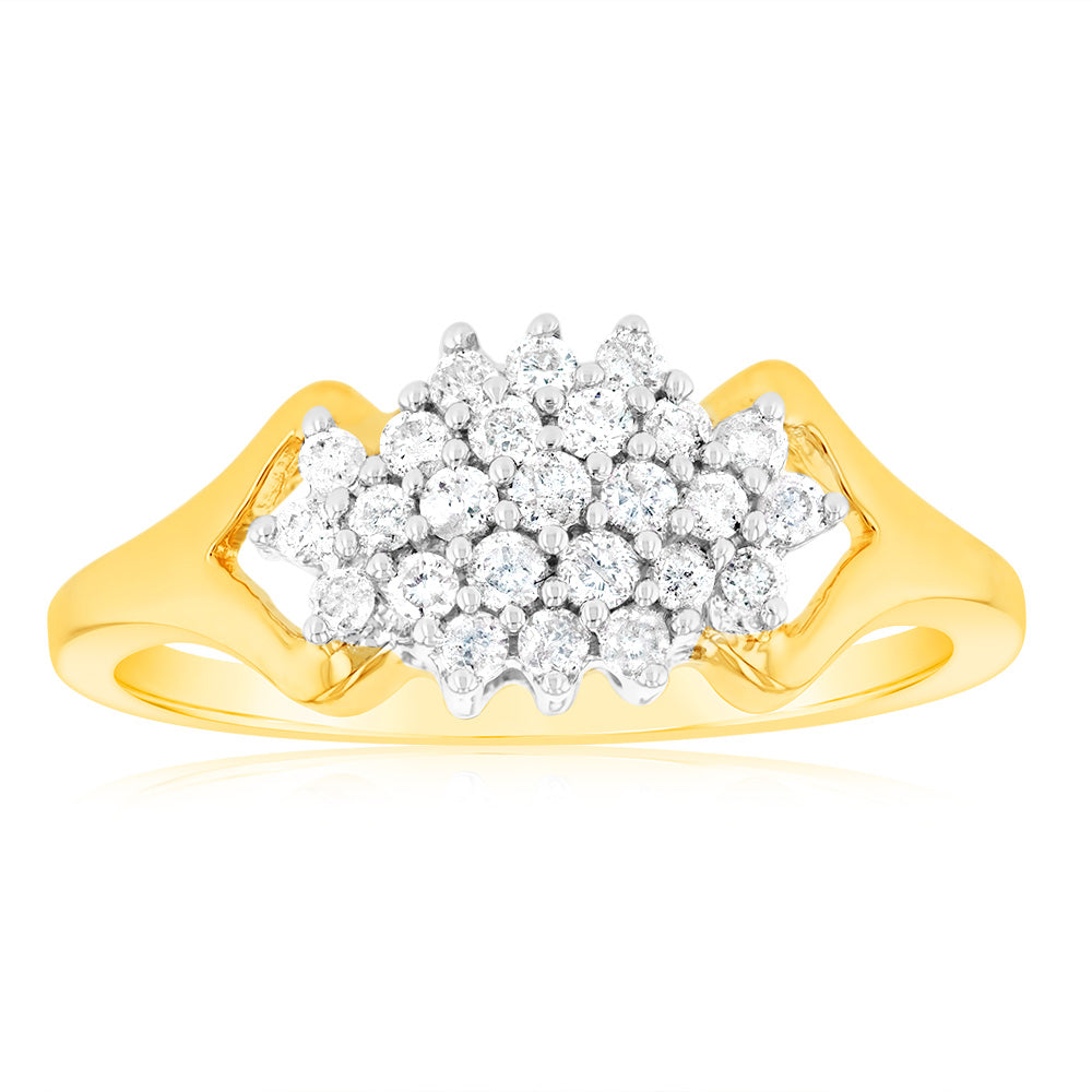 1/4 Carat Diamond Cluster Ring in 9K Yellow Gold - Elegant Wedding Band, Anniversary Gift & Engagement Ring for Women