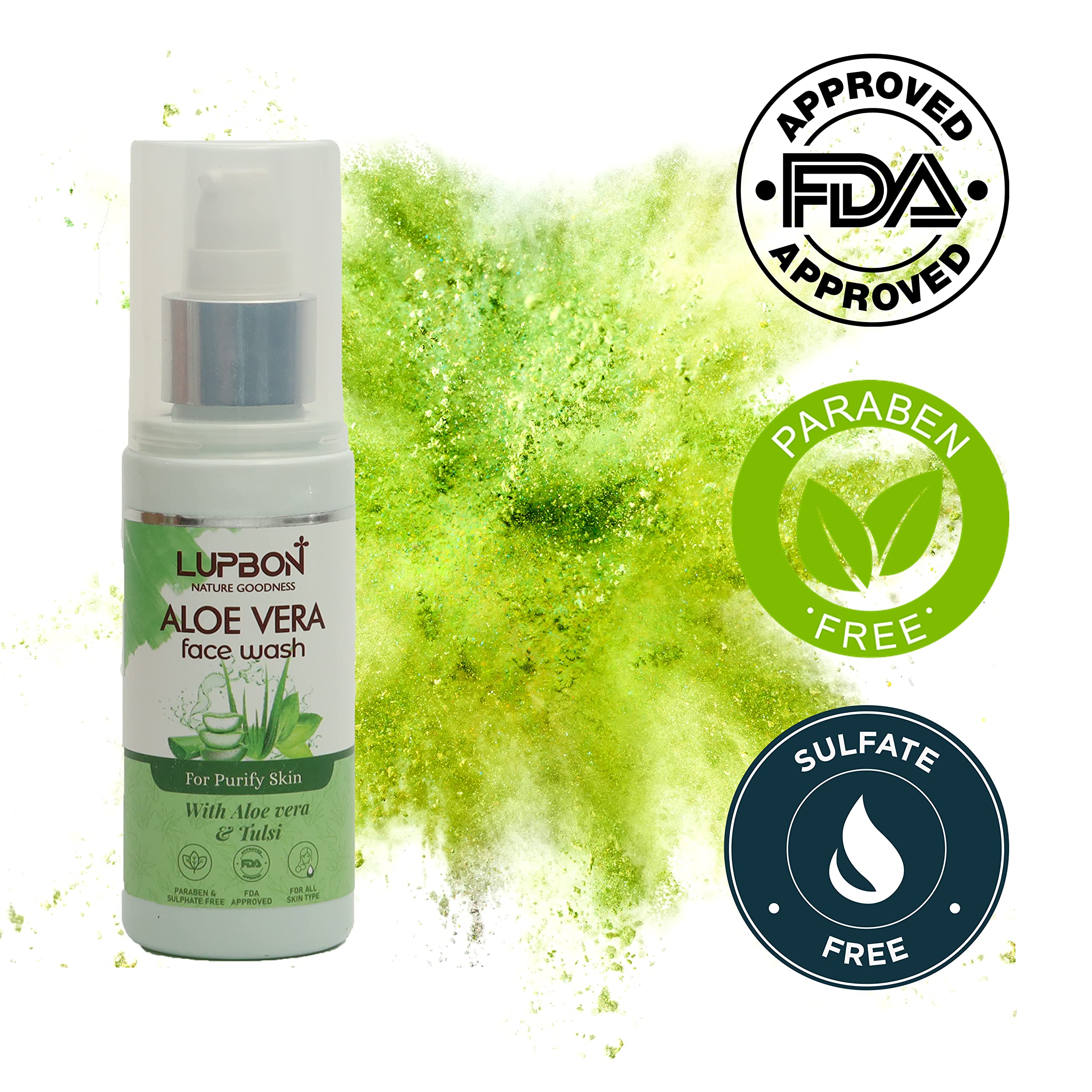 LUPBON Aloe Vera Face Wash for Acne & Pimples - 100ml Gentle Cleanser for Oily & Sensitive Skin - Perfect for Daily Skincare Routine & Breakout Prevention