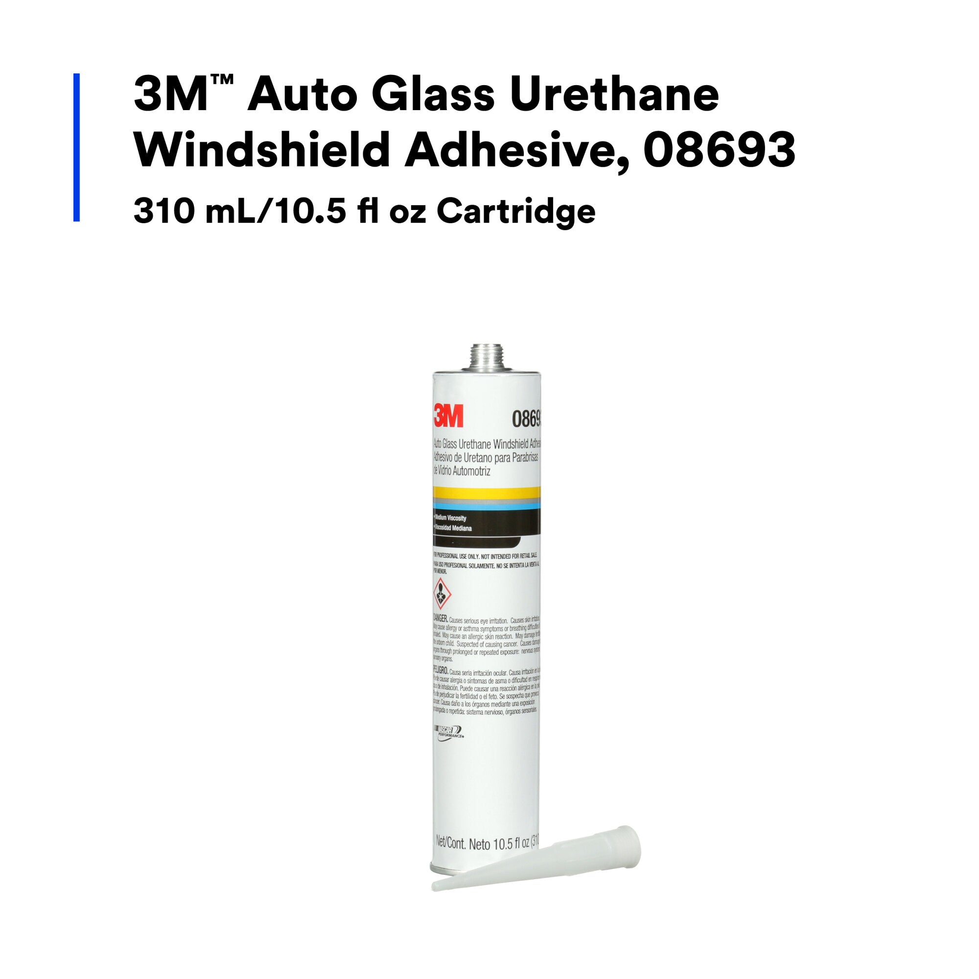 3M Auto Glass Urethane Windshield Adhesive 08693 - 10.5 fl oz Cartridge for Professional Windshield Installation & Auto Glass Repair - Perfect for DIY Car Maintenance and Professional Auto Body Shops