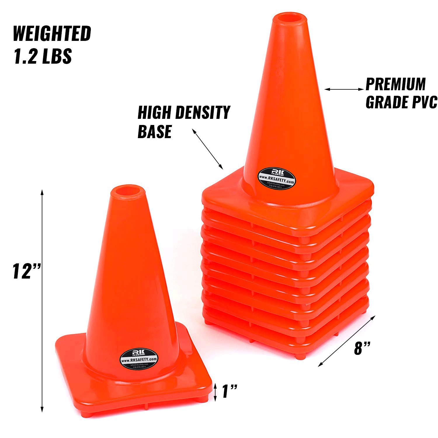 40 Pack - 12 Inch Orange PVC Traffic Safety Cones for Road Construction, Parking Lots & School Zones | Durable Reflective Cones for Safety Barriers, Sports Events & Emergency Situations