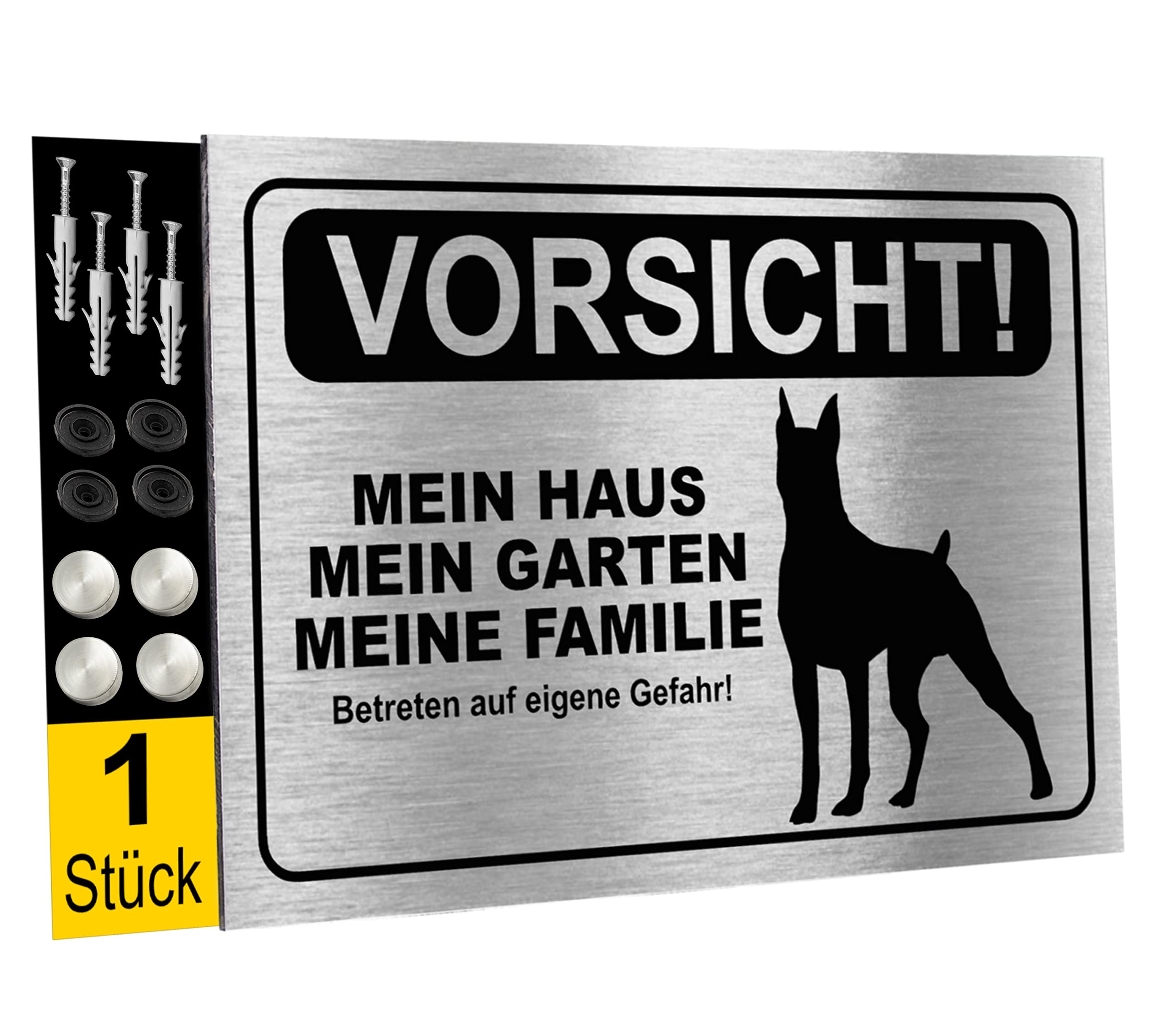 32 x 21 cm Caution Biting Dog Warning Sign - Durable Dibond Material with Mounting Accessories - Ideal for Home Security, Yard Protection & Dog Safety Areas
