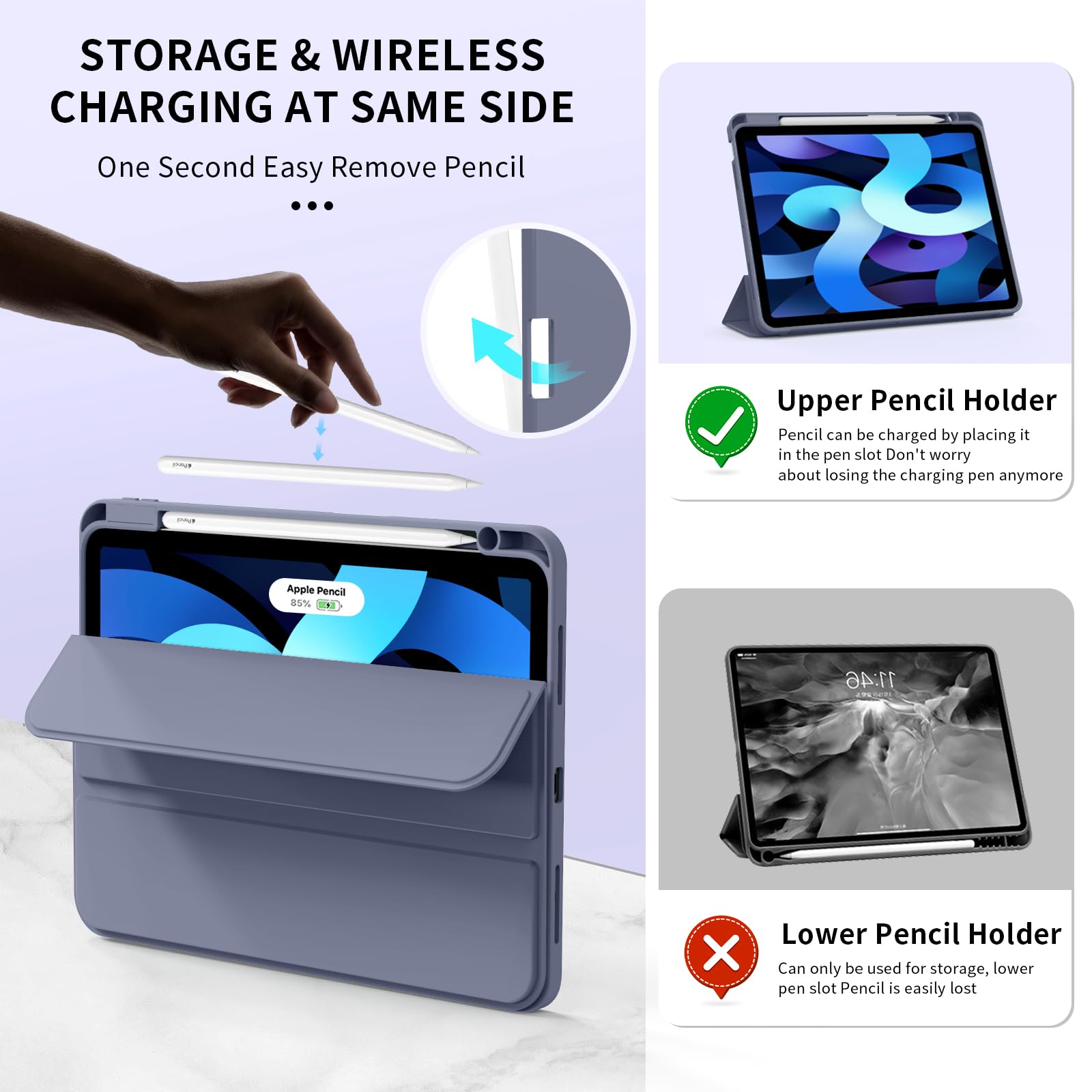 Premium KENKE iPad Air 11 Inch Case (M3/M2 2025/2024) & iPad Air 10.9 Inch 5th/4th Gen (2022/2020) - Slim Trifold Stand Cover with Pencil Holder, Auto Sleep/Wake & Shockproof Protection - Purple | Perfect for Work, Travel & School Use