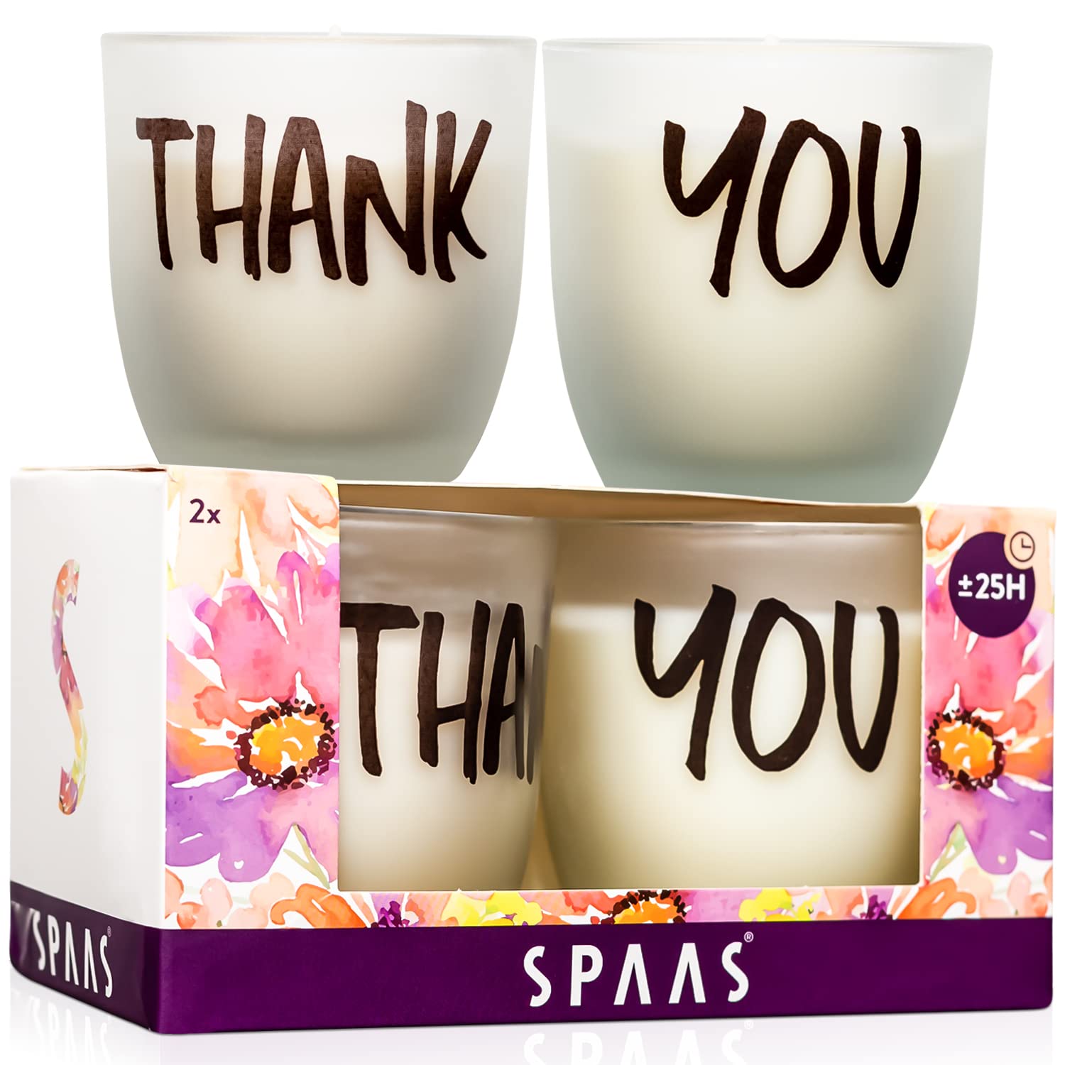 Thank You Gift Candle Set - 2 Unscented Candles in Elegant Glass Jars | 25-Hour Burn Time, Long-Lasting | Perfect for Home Decor, Wedding Favors & Relaxation Gifts