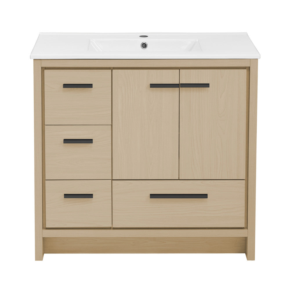 Virage 36 Inch Freestanding Bathroom Vanity with Sink Top - Natural Oak Wood Bathroom Cabinet for Modern Home Decor | Perfect for Master Bath, Guest Bath & Powder Room