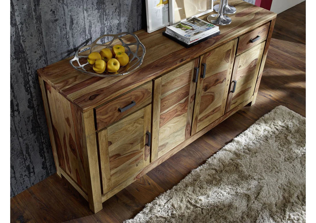 Gfine Solid Sheesham Wood Sideboard - 4 Doors & 2 Drawers, 175x45x86cm - Perfect for Living Room, Dining Room & Hallway Storage