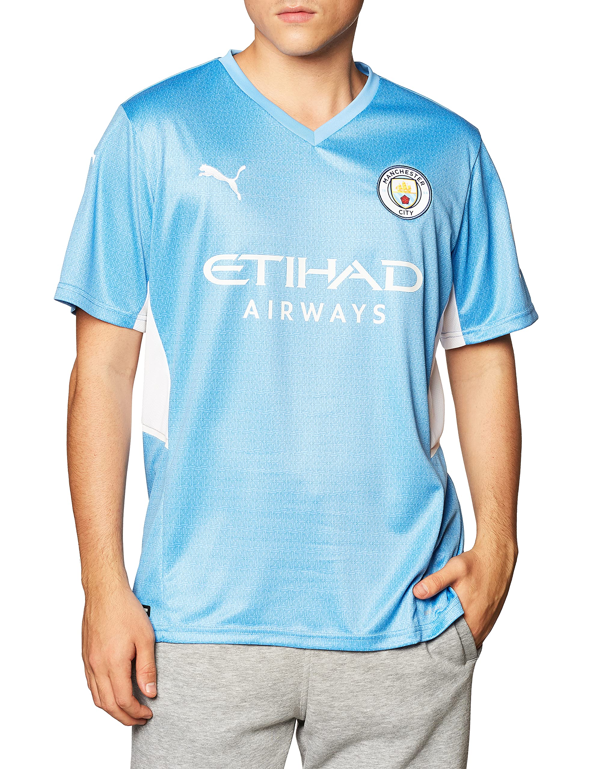 Puma Men's Manchester City FC Home Jersey Replica - Official Sponsor Logo, Team Light Blue, XX-Large - Perfect for Matchdays & Fan Collections